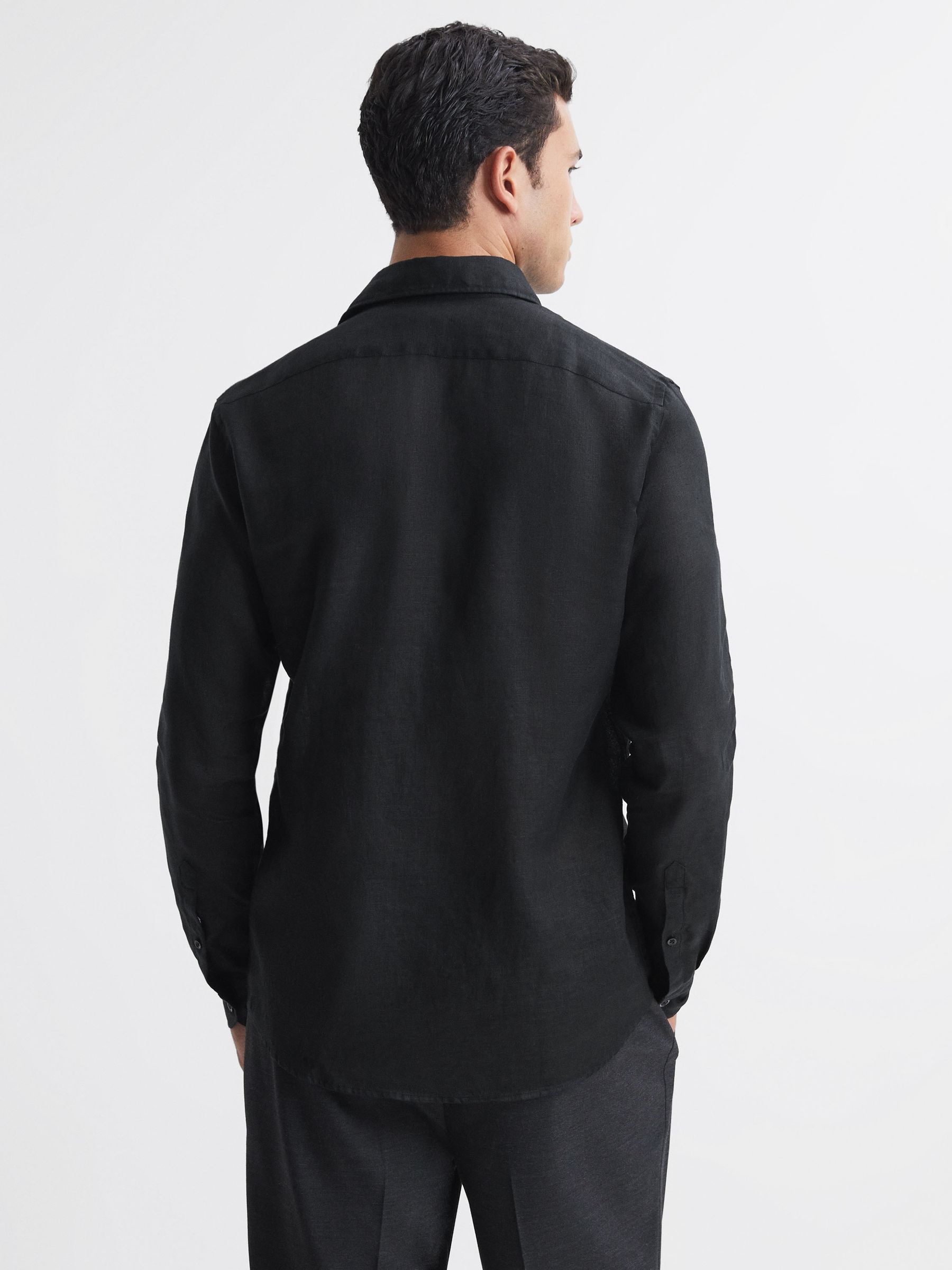 Linen Cutaway Collar Shirt in Black - Image 5 of 5