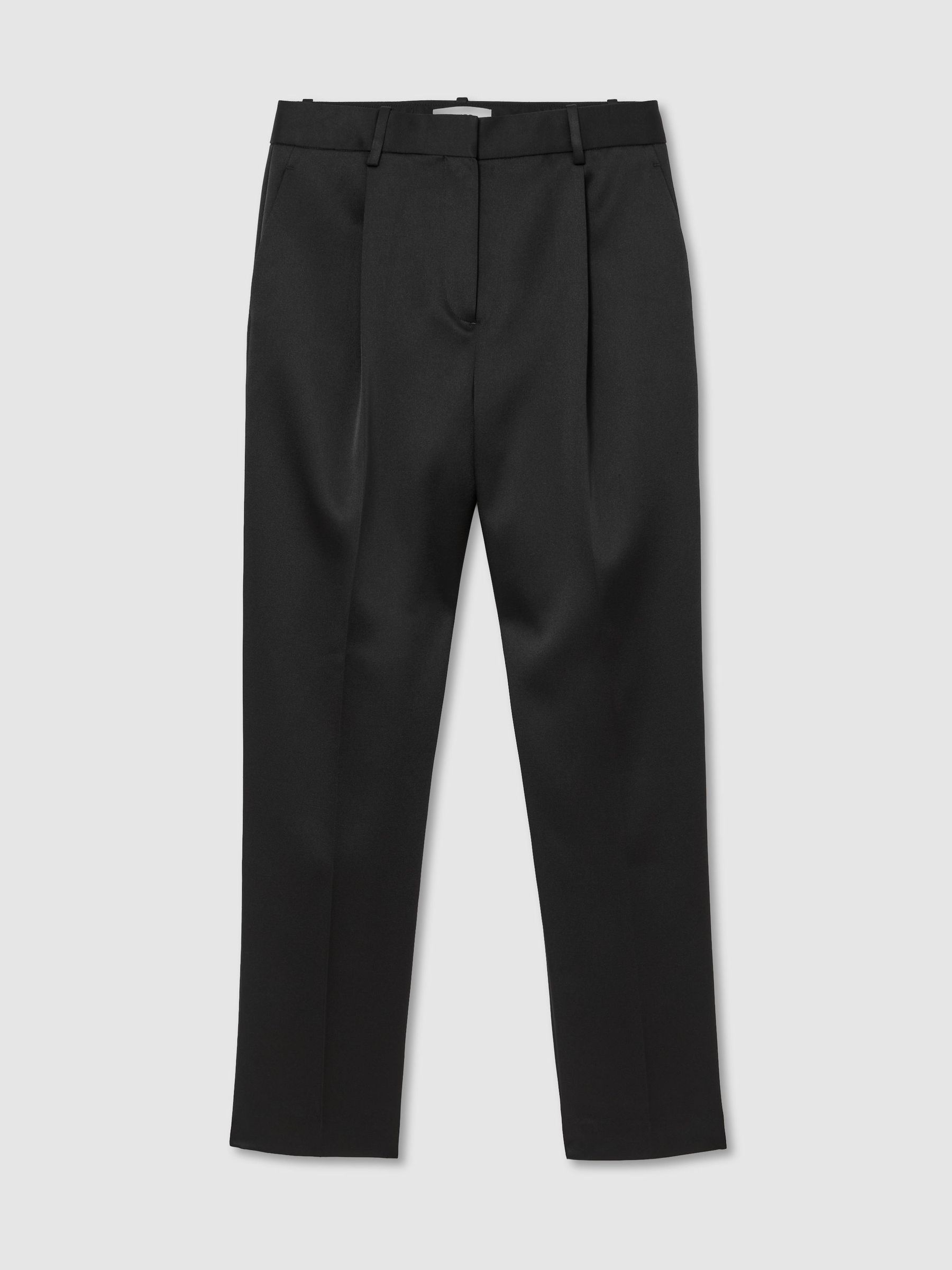 Petite Satin Single-Pleat Tapered Trousers in Black - Image 2 de 7