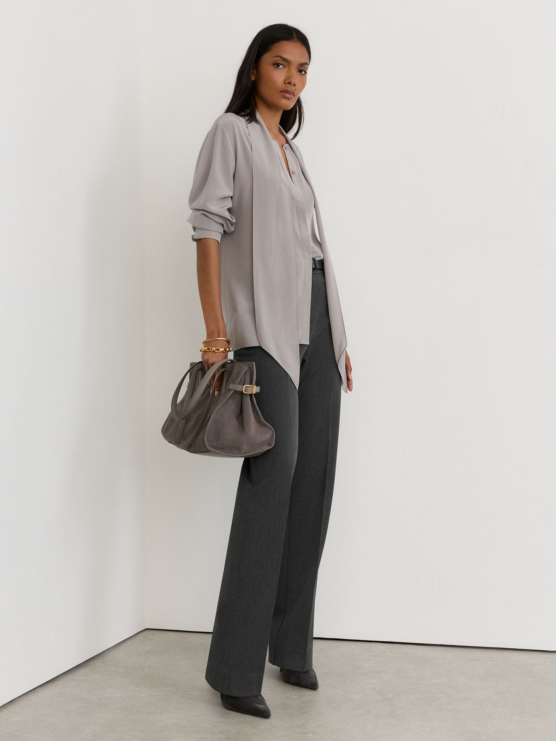 Petite Straight-Leg Side-Adjuster Trousers in Grey - Image 1 of 8