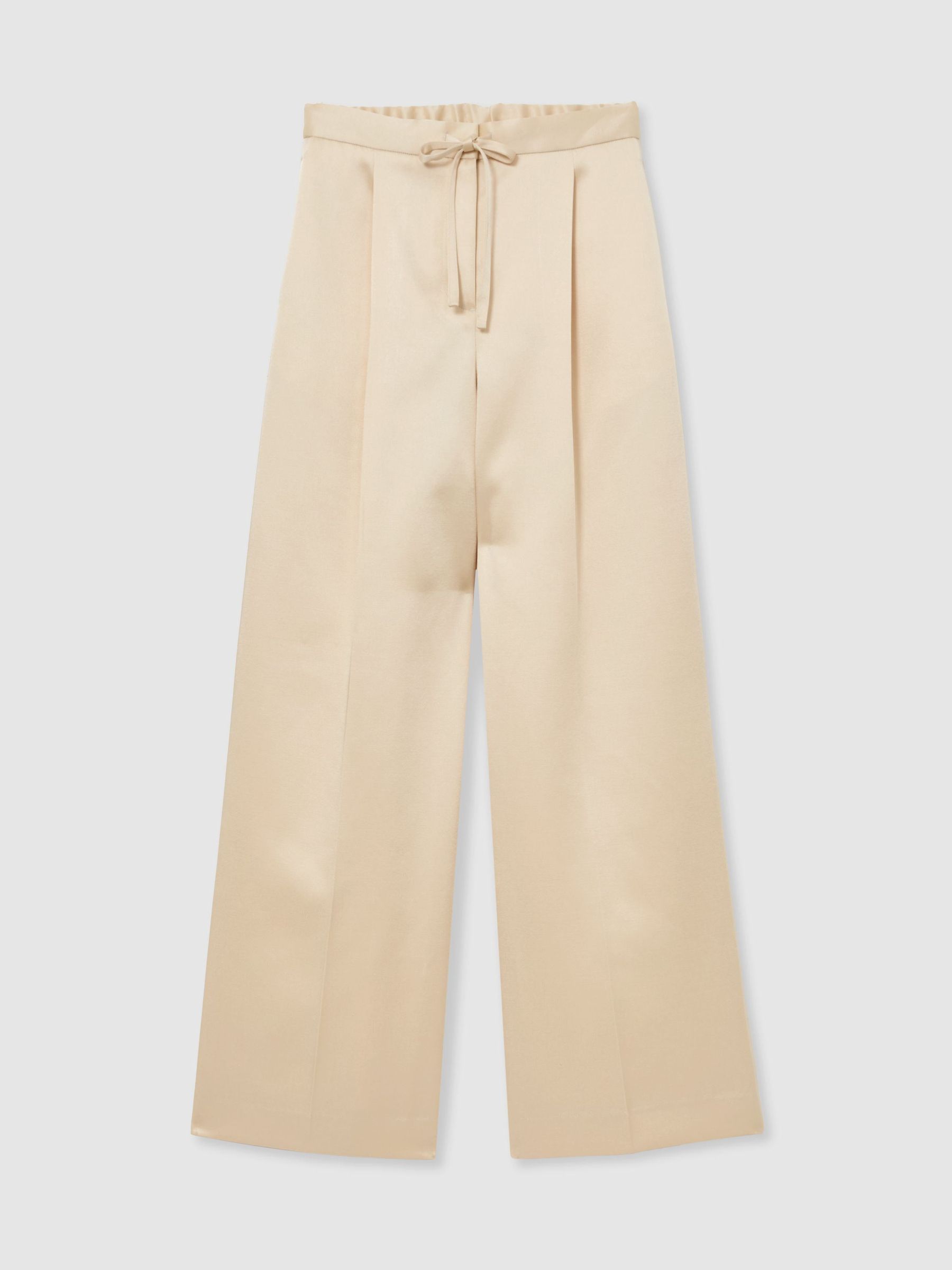 Petite Satin Wide-Leg Drawstring Trousers in Cream - Image 2 of 8 Petite Satin Wide-Leg Drawstring Trousers in Cream - Image 2 of 8
