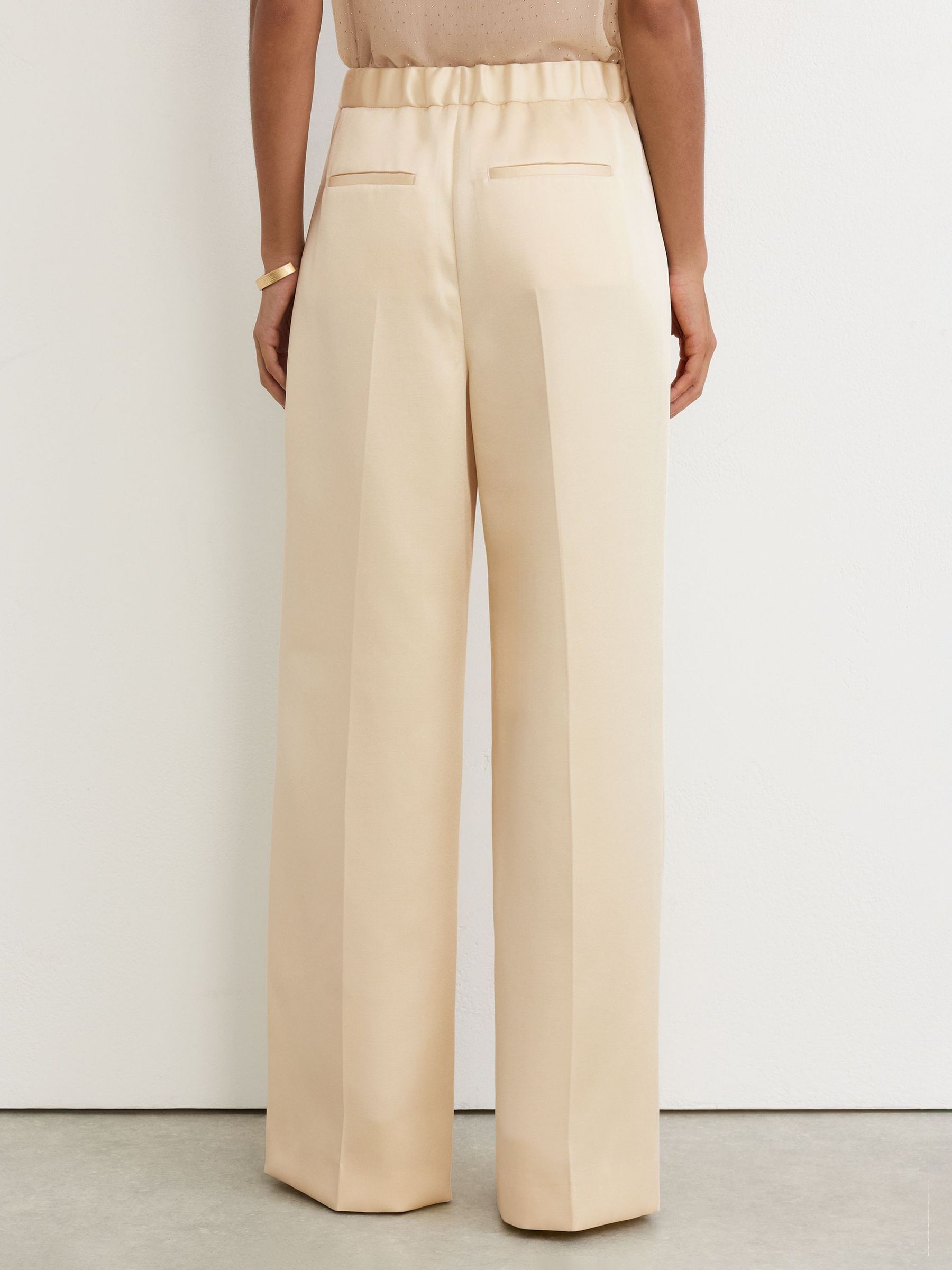 Petite Satin Wide-Leg Drawstring Trousers in Cream - Image 6 of 8