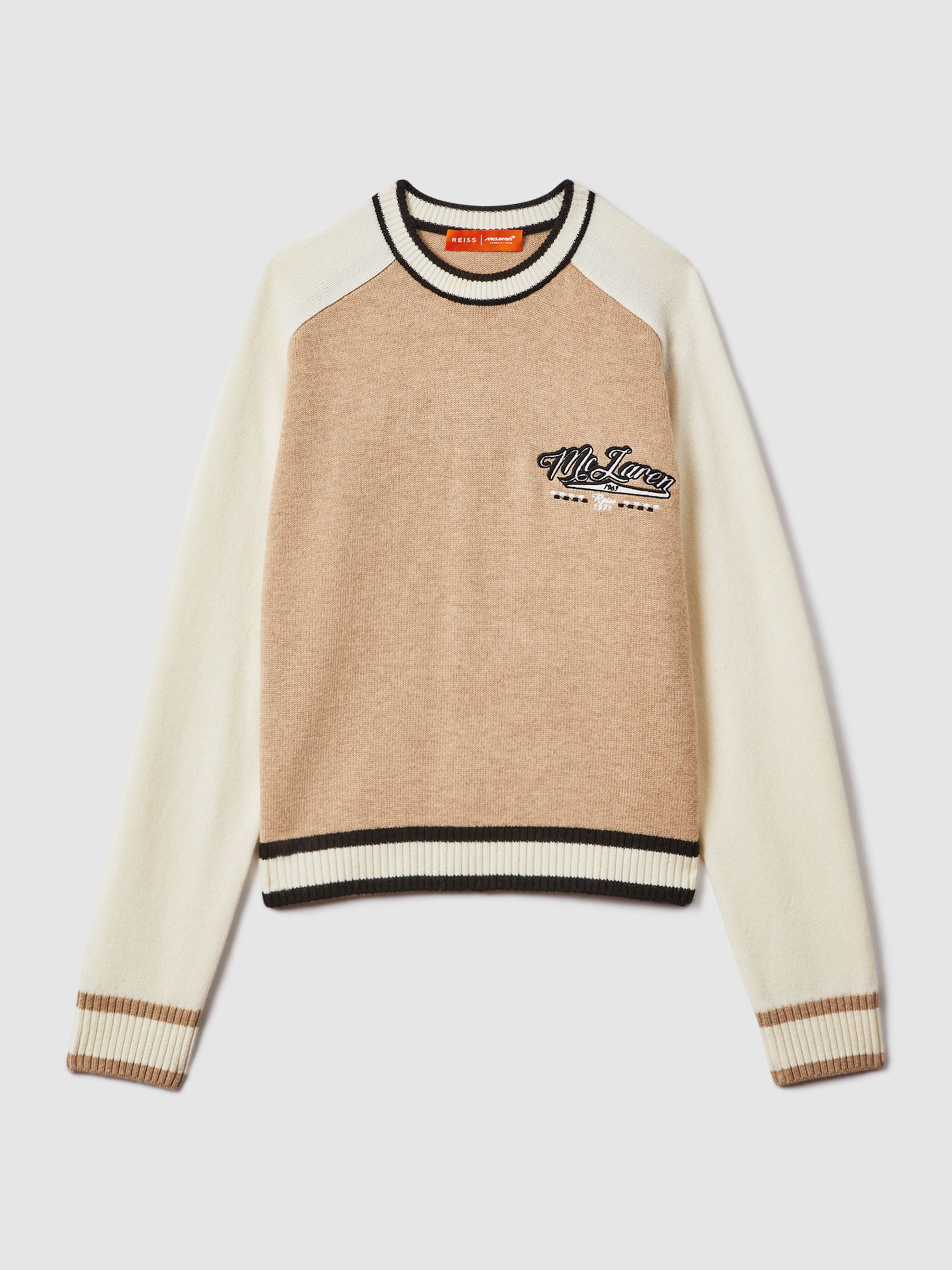 McLaren F1 Wool Cashmere Cropped Jumper in Camel/Ecru - Image 2 of 7