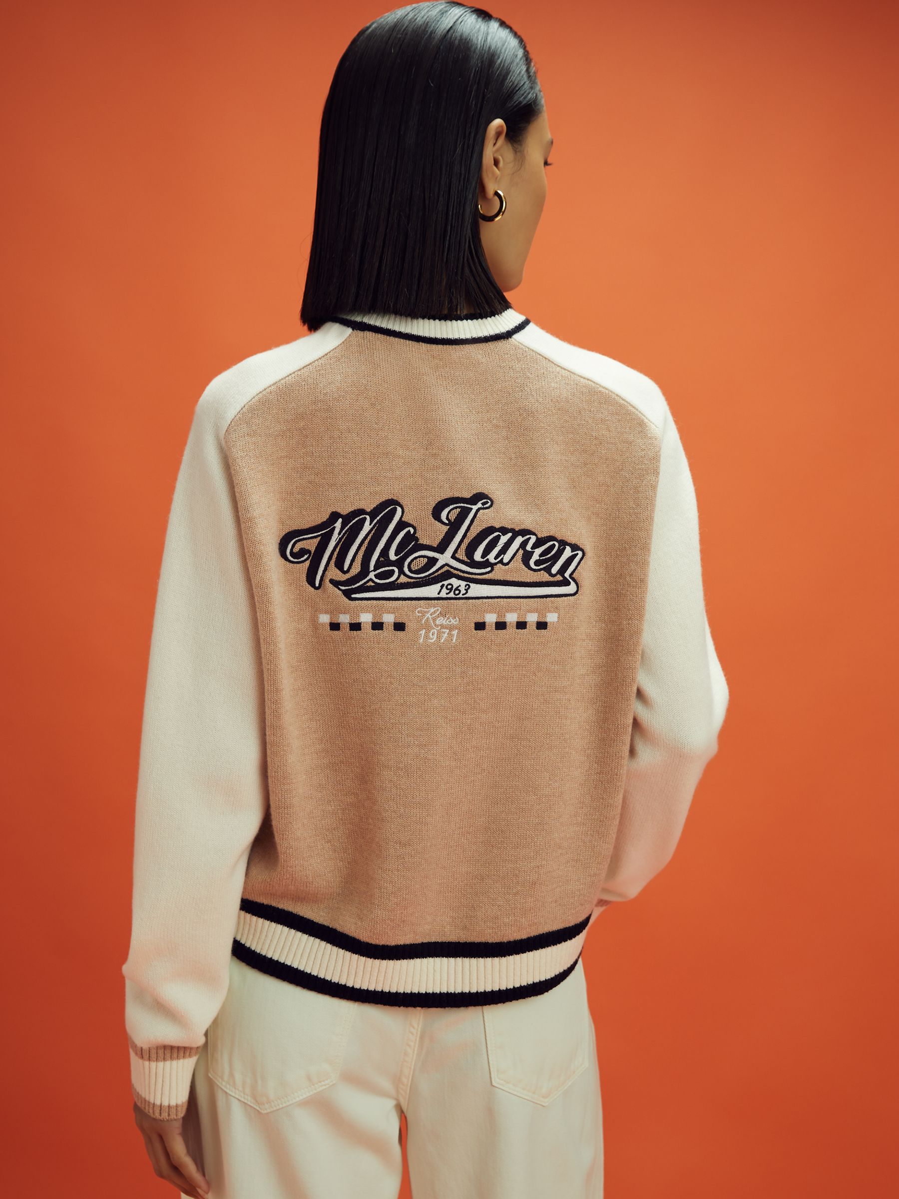 Reiss McLaren F1 Wool Cashmere Cropped Jumper in Camel/Ecru | REISS