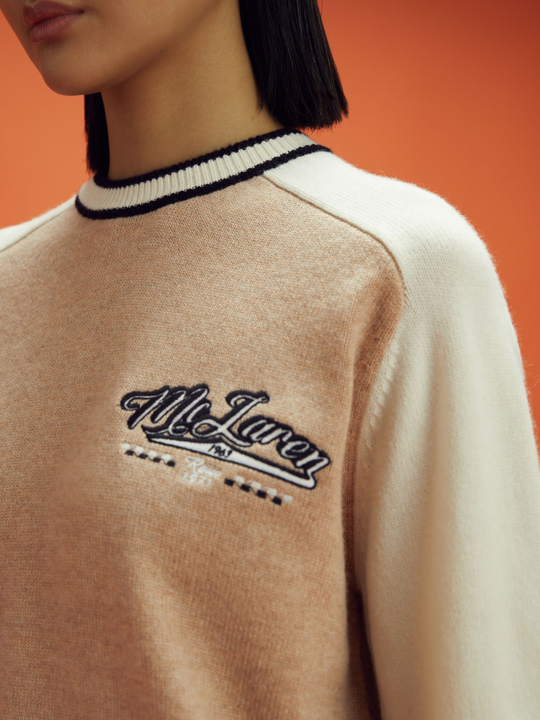 McLaren F1 Wool Cashmere Cropped Jumper in Camel/Ecru - Image 4 of 7