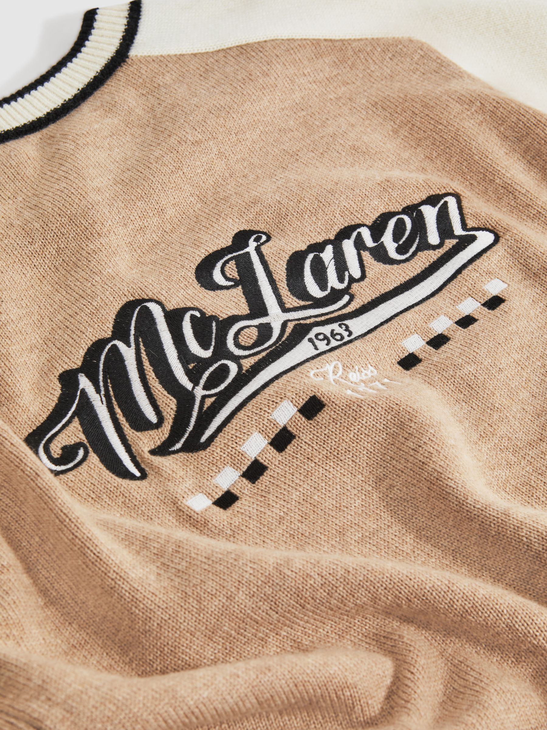 McLaren F1 Wool Cashmere Cropped Jumper in Camel/Ecru - Image 7 of 7