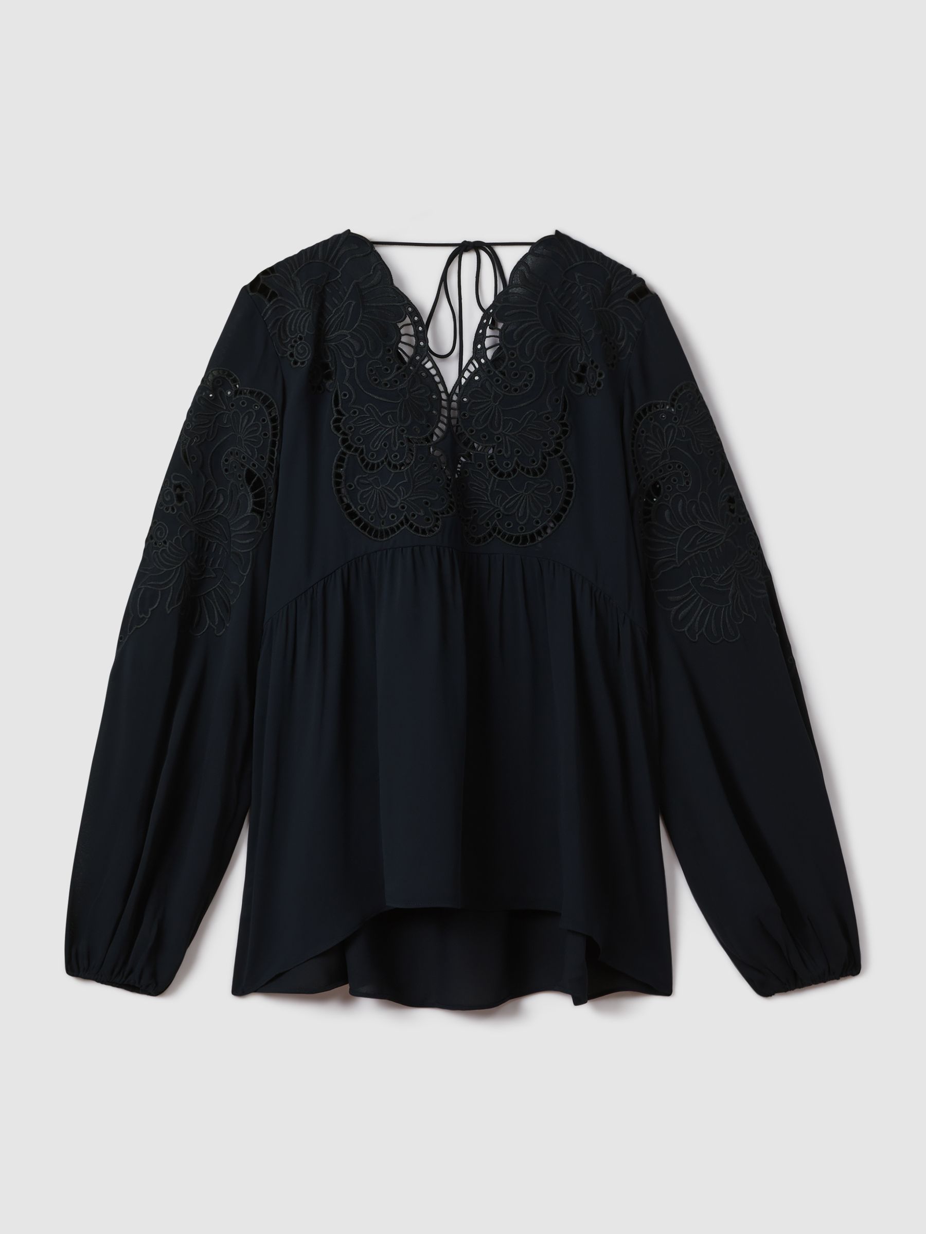 Lace Cut-Out Blouse in Navy - Image 2 of 7