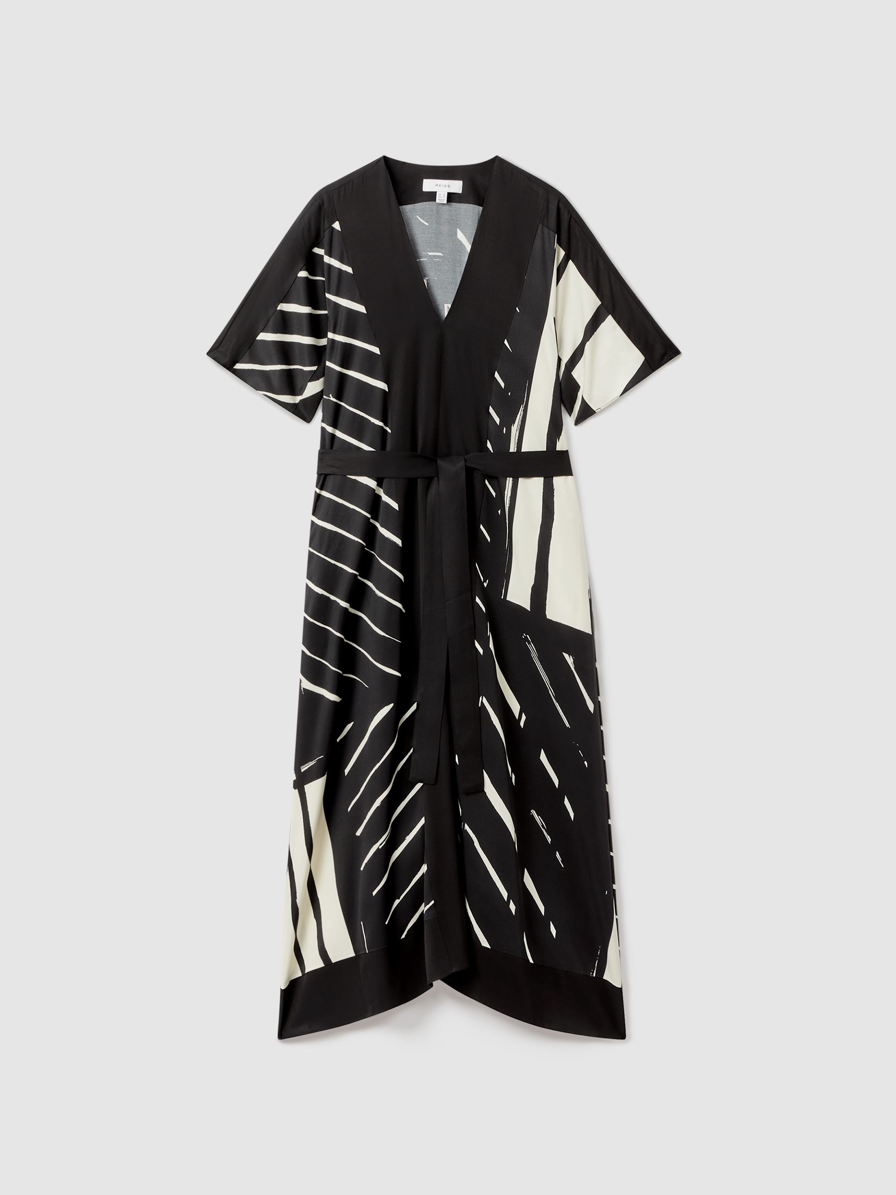 Printed Fit and Flare Midi Dress in Black/White - Image 2 of 7