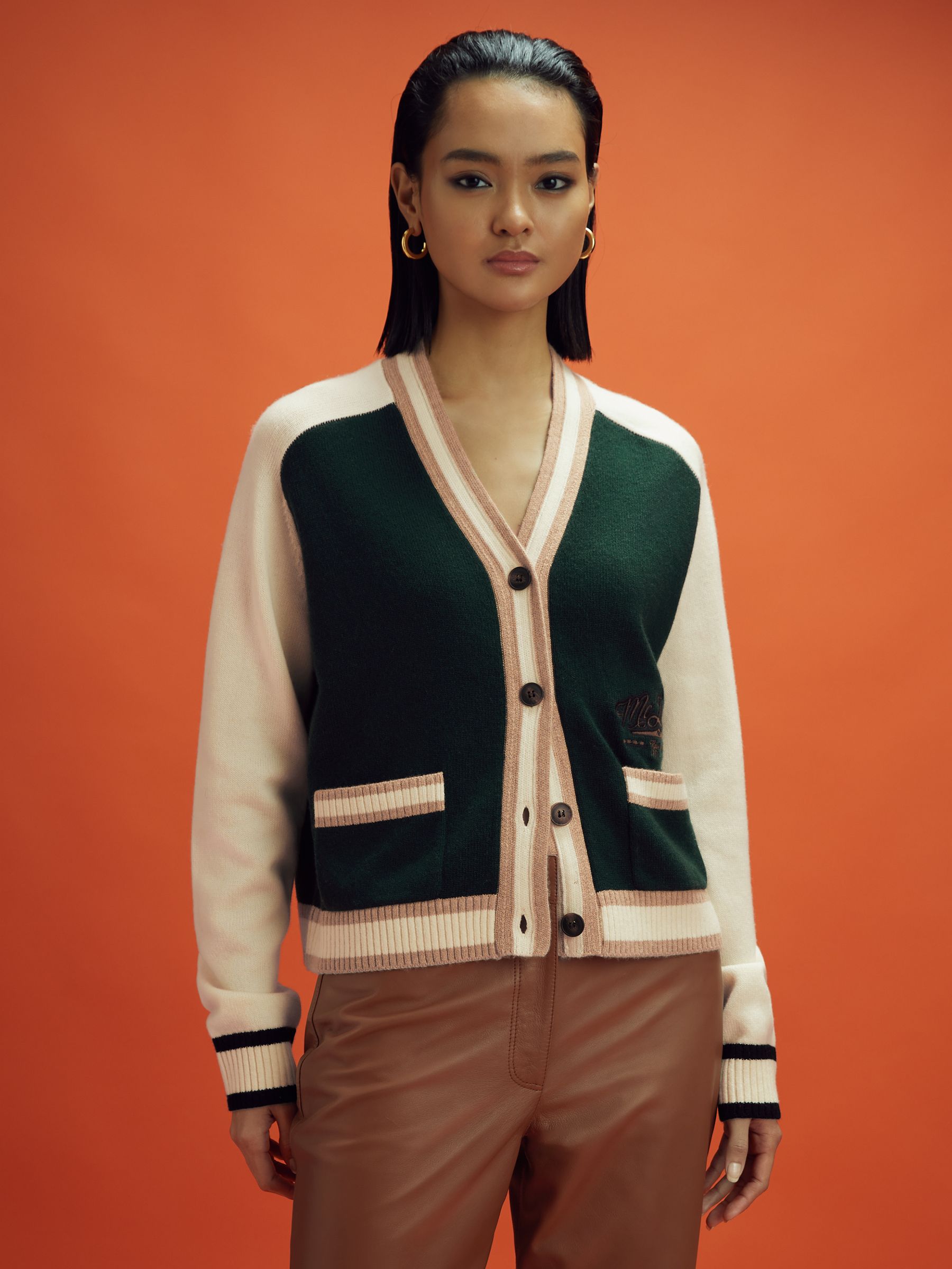 McLaren F1 Wool Cashmere Cardigan in Bottle Green/Ecru - Image 1 of 7