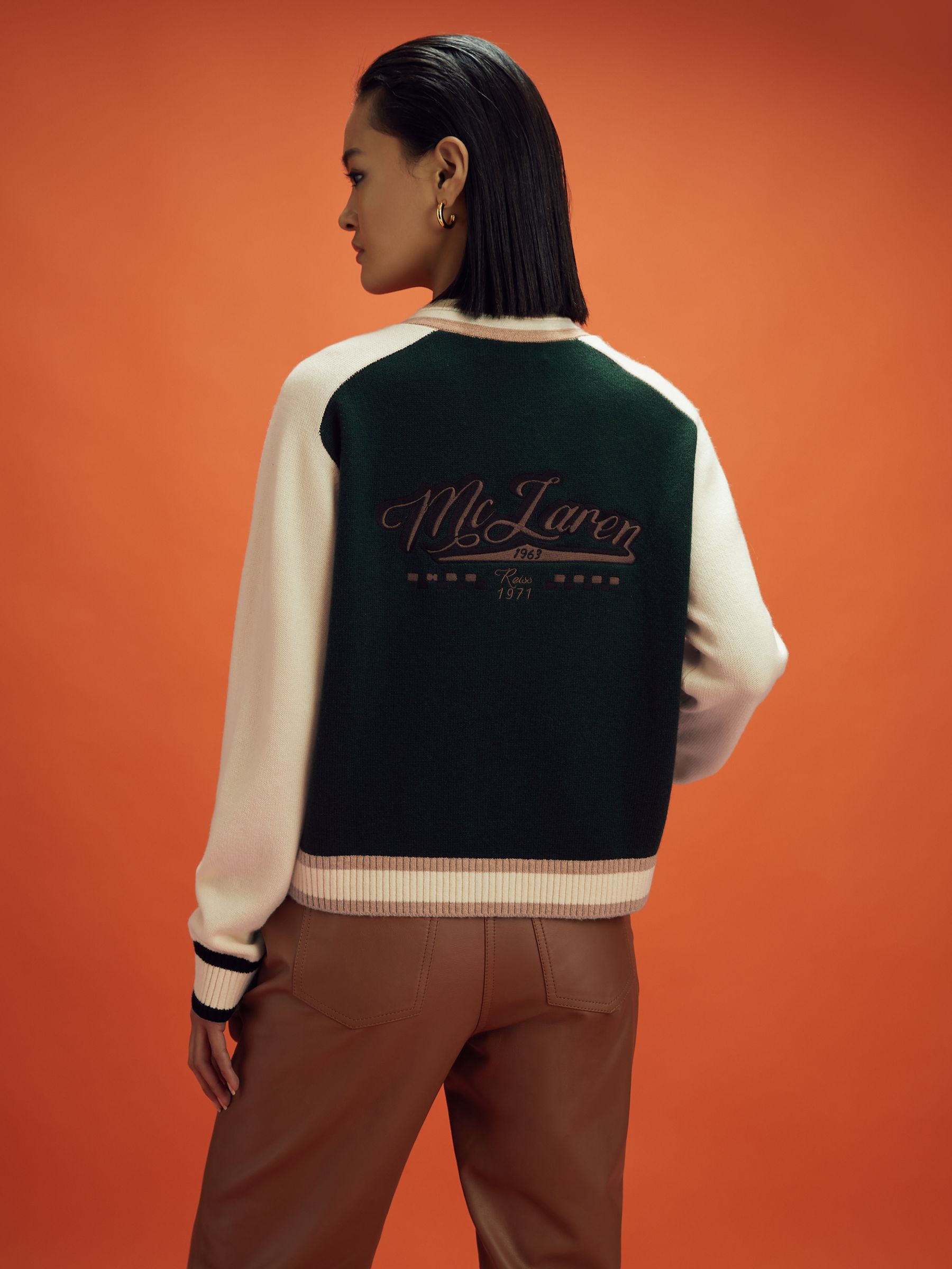 McLaren F1 Wool Cashmere Cardigan in Bottle Green/Ecru - Image 5 of 7