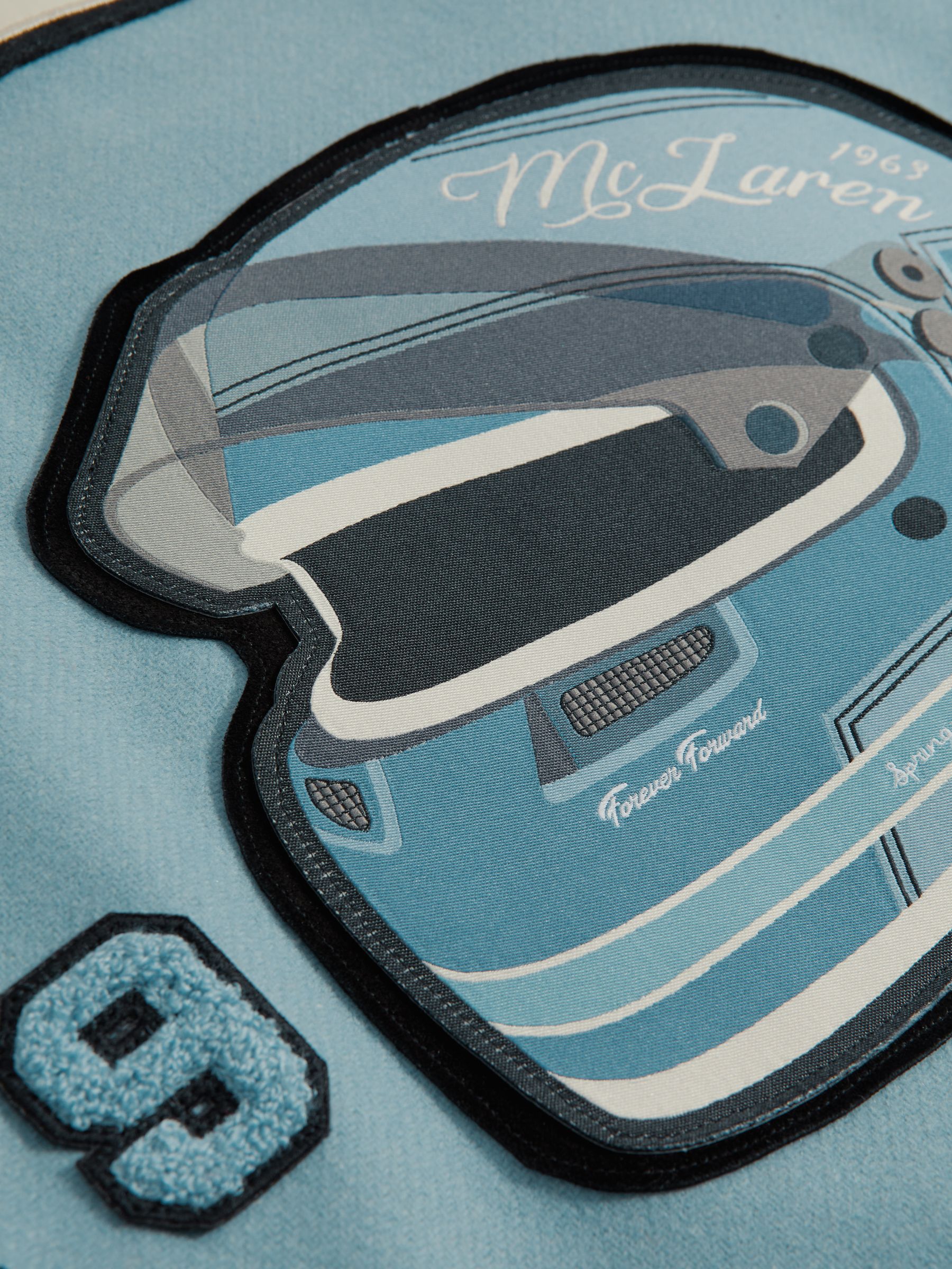 Leather Varsity Jacket in Soft Blue/Ecru - Image 7 of 11