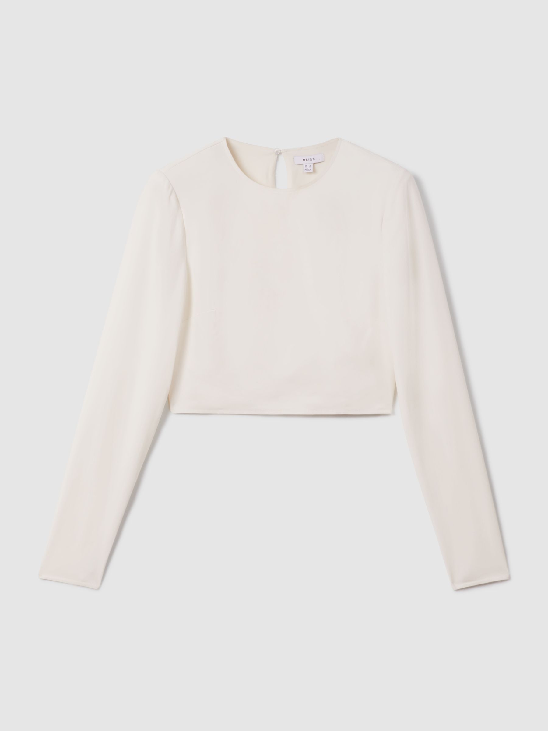 Crew Neck Cropped Top in Cream - Image 2 of 5