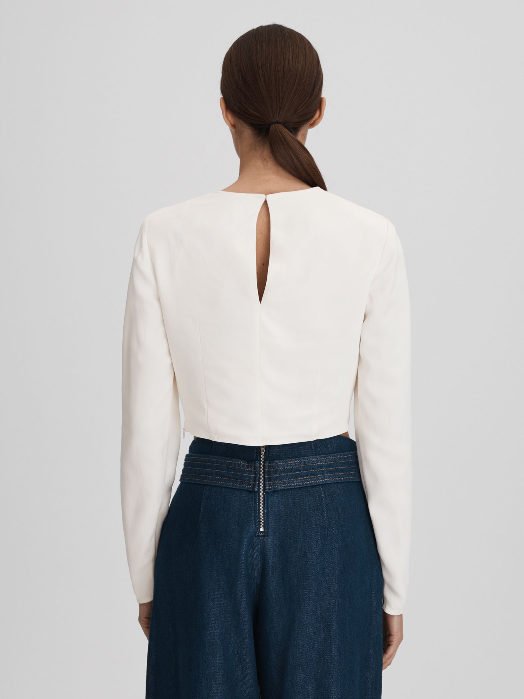Crew Neck Cropped Top in Cream - Image 5 of 5