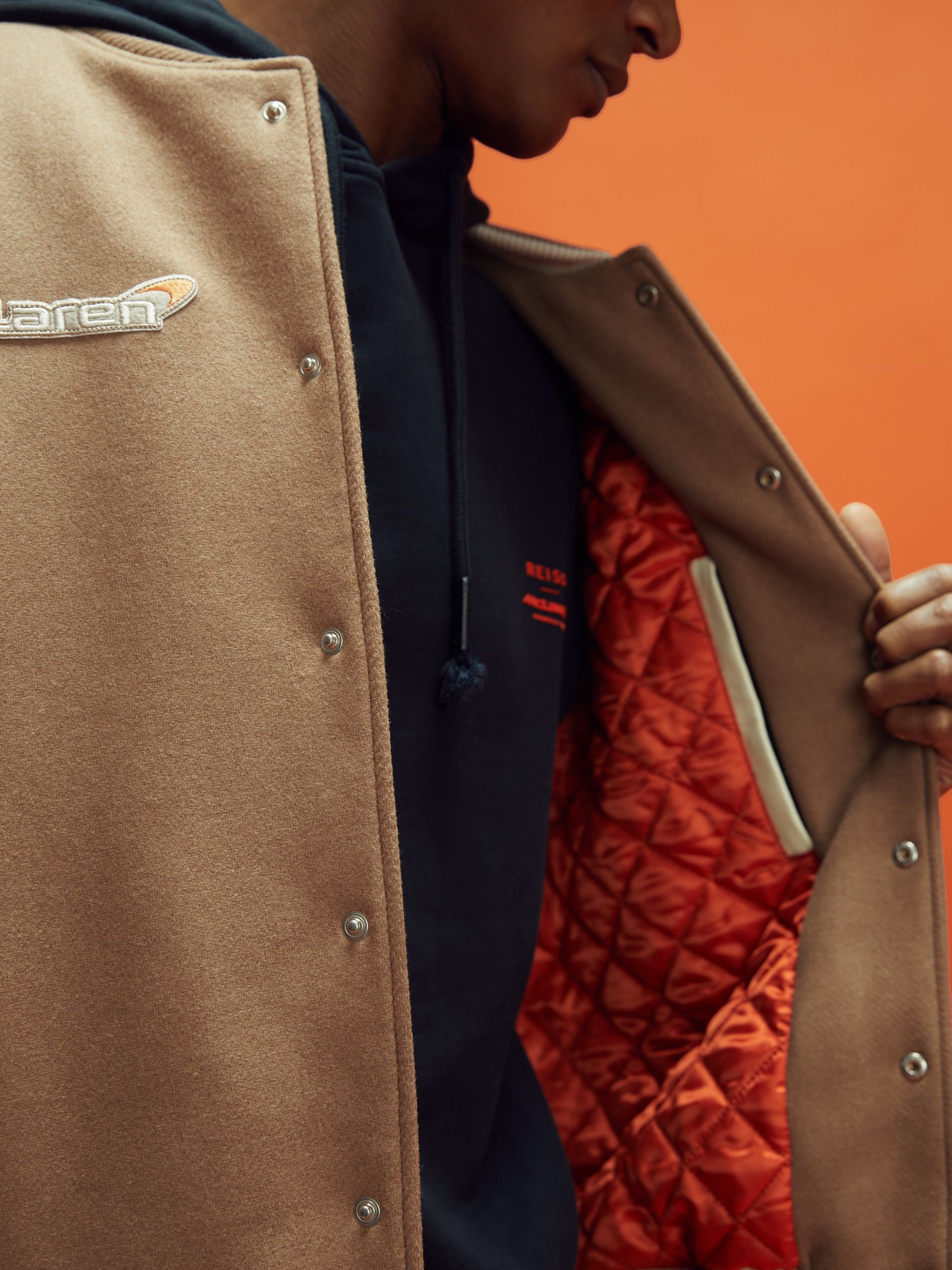 McLaren F1 Leather Varsity Jacket in Camel/Ecru - Image 4 of 9