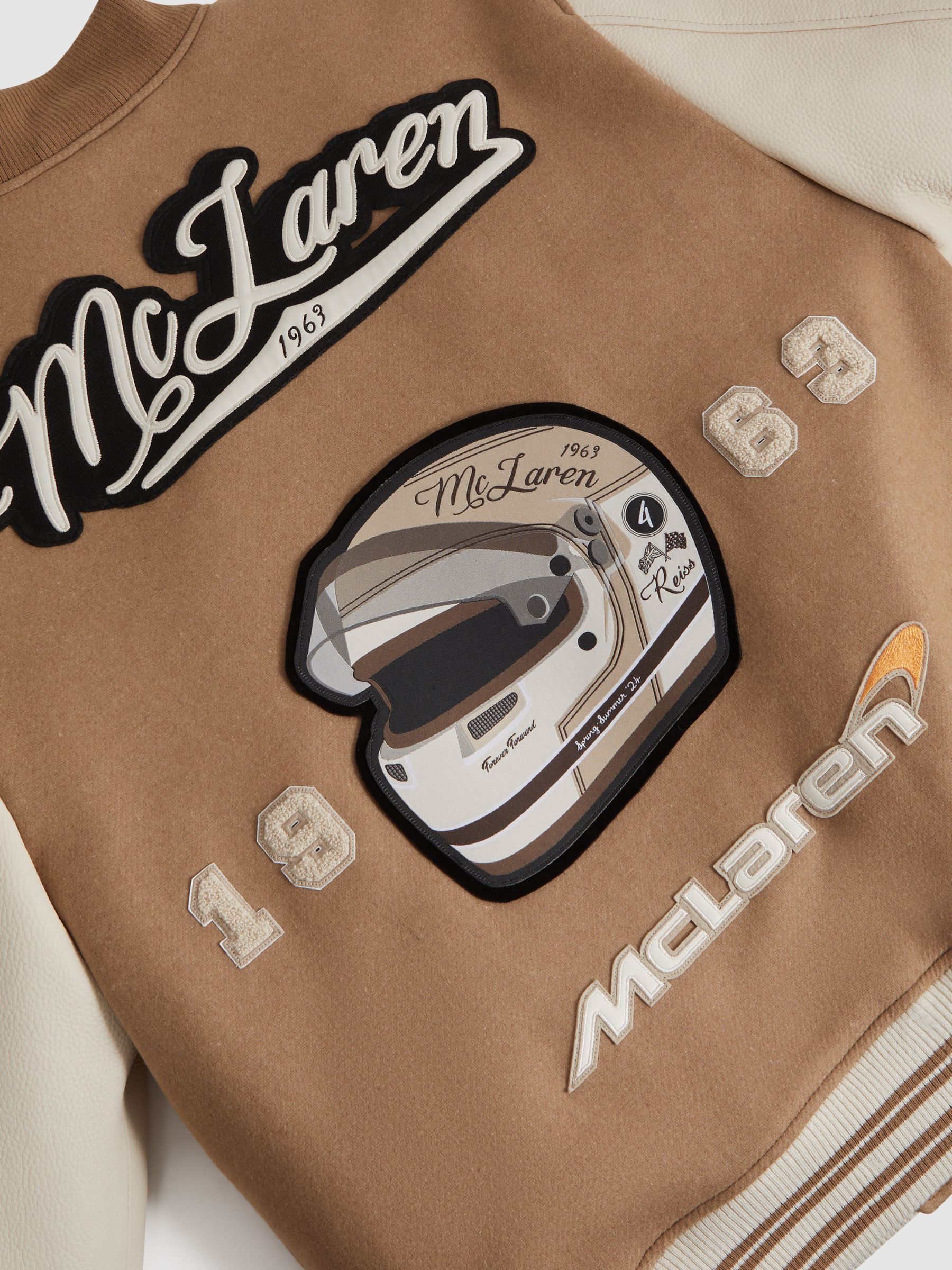 McLaren F1 Leather Varsity Jacket in Camel/Ecru - Image 7 of 9