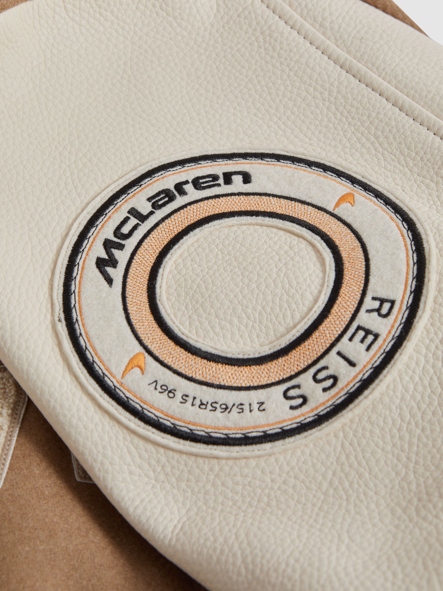 McLaren F1 Leather Varsity Jacket in Camel/Ecru - Image 9 of 9