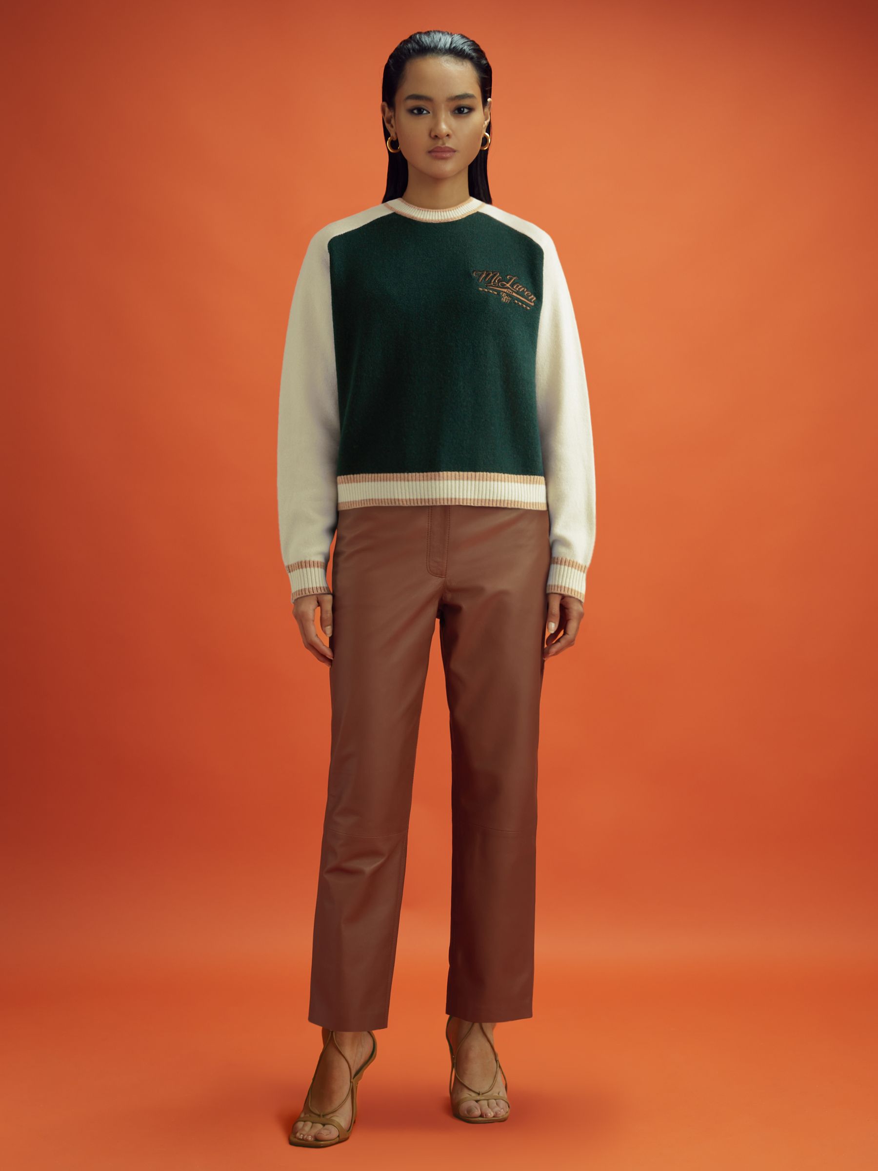 McLaren F1 Wool Cashmere Cropped Jumper in Bottle Green/Ecru - Image 1 of 7