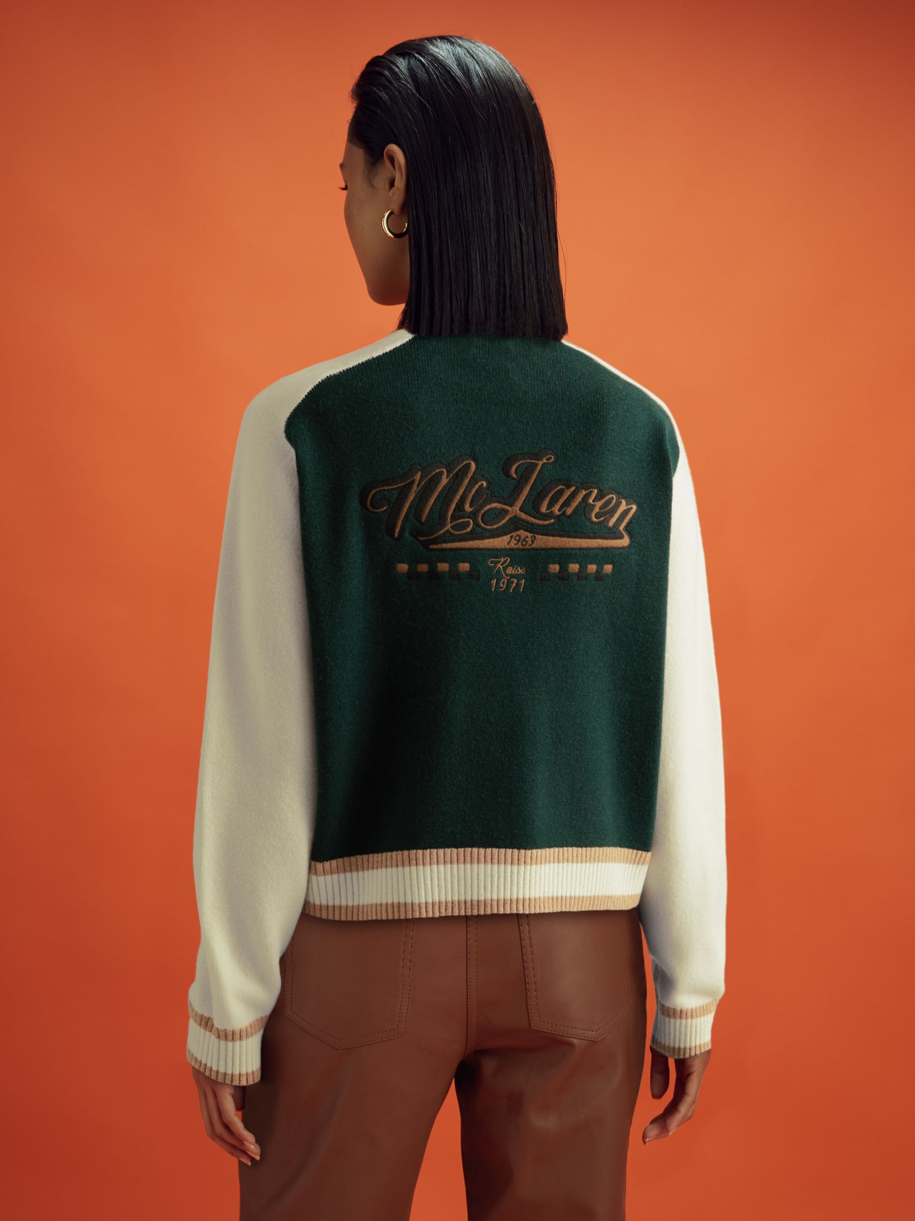 McLaren F1 Wool Cashmere Cropped Jumper in Bottle Green/Ecru - Image 5 of 7