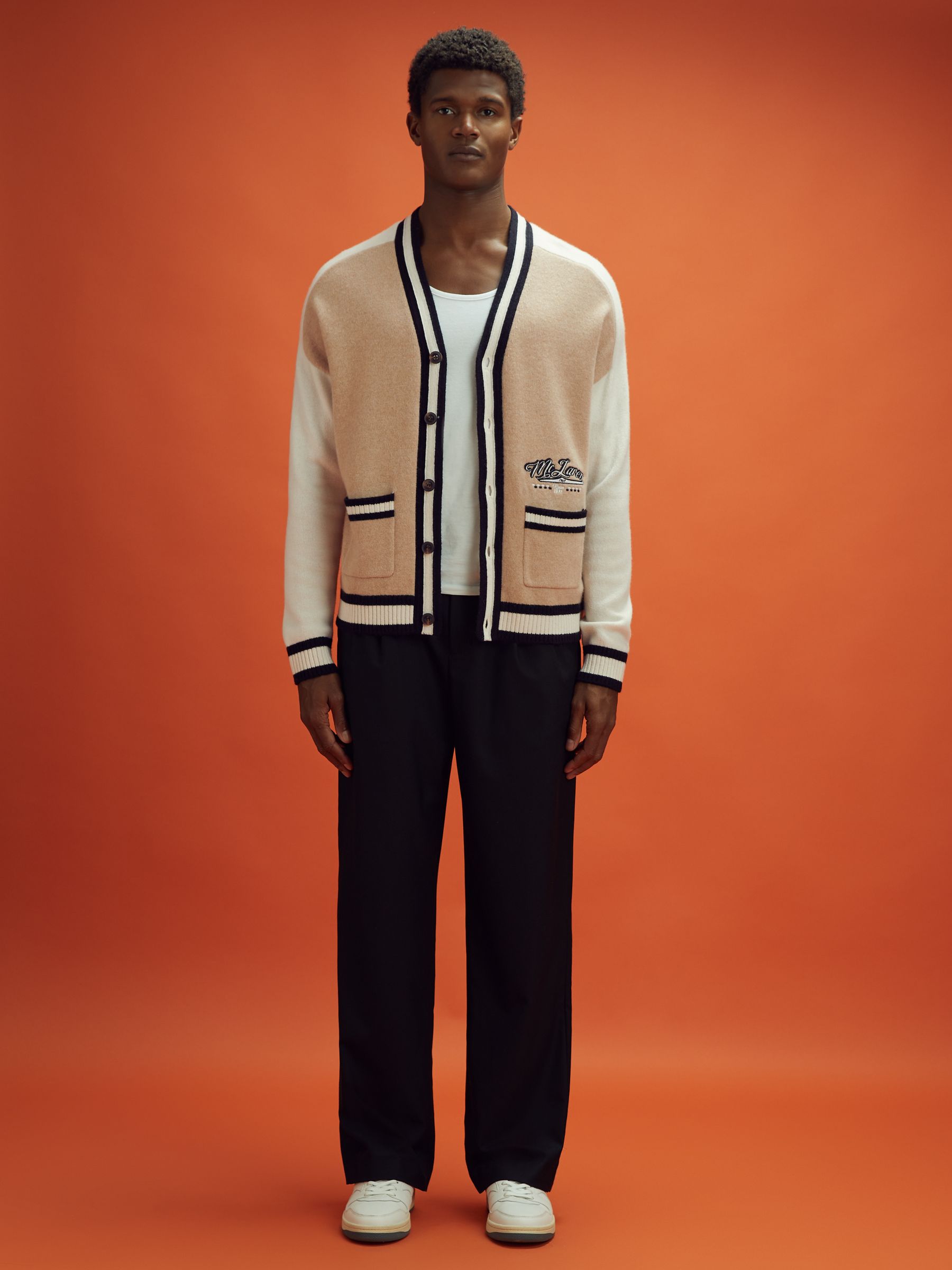 McLaren F1 Wool Cashmere Cardigan in Camel/Ecru - Image 3 of 7