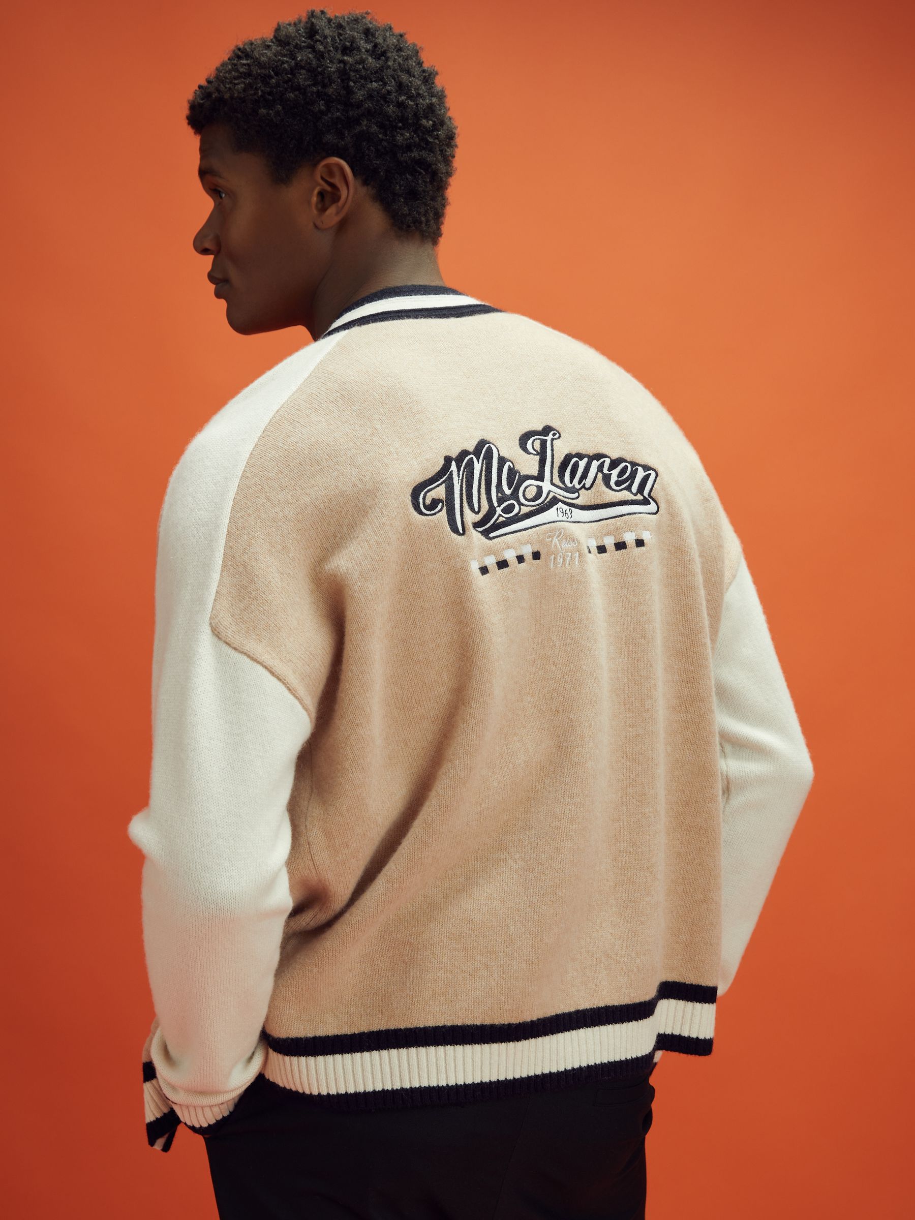 McLaren F1 Wool Cashmere Cardigan in Camel/Ecru - Image 5 of 7