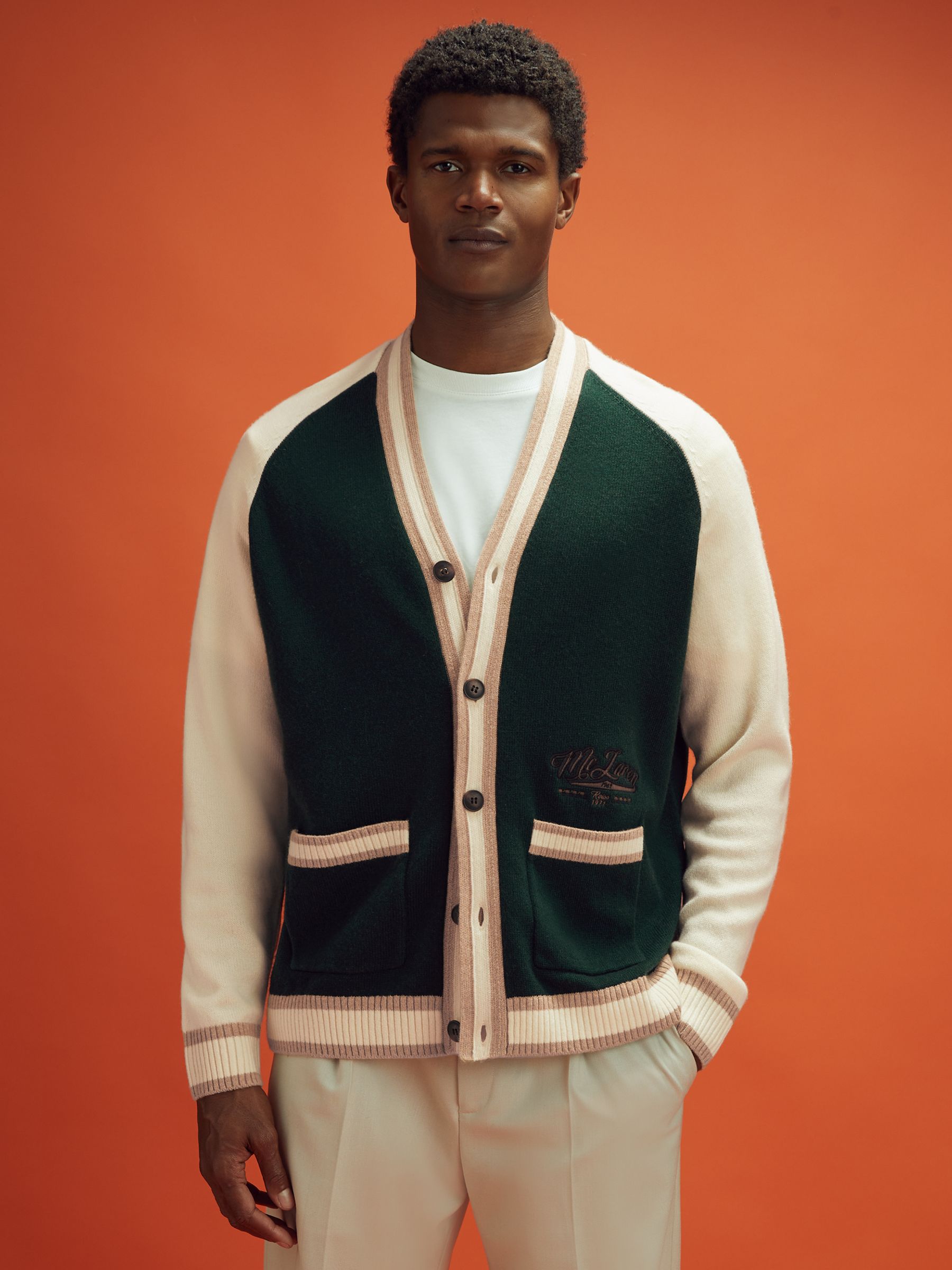 McLaren F1 Wool Cashmere Cardigan in Bottle Green/Ecru - Image 1 of 8