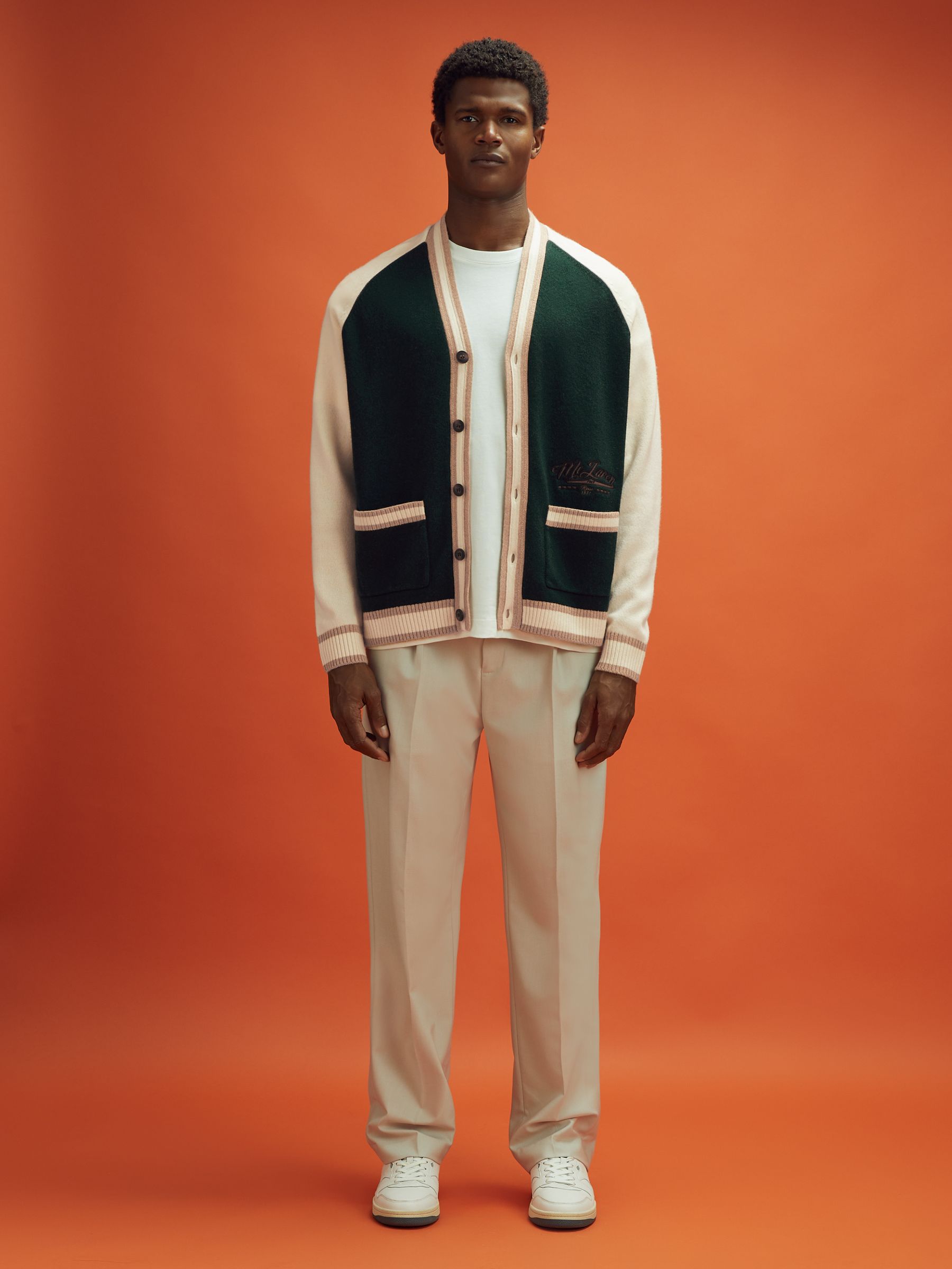 McLaren F1 Wool Cashmere Cardigan in Bottle Green/Ecru - Image 3 of 8