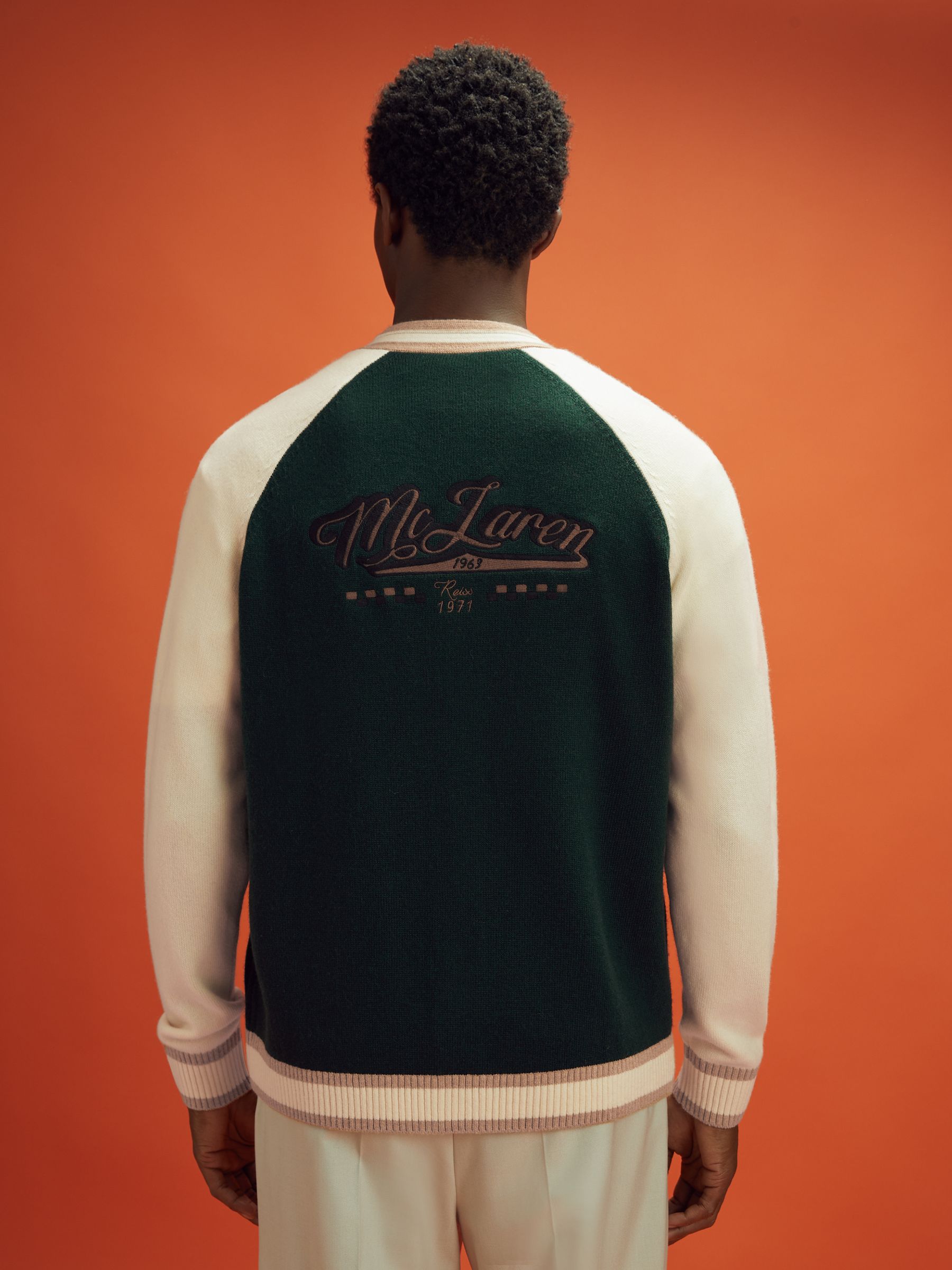 McLaren F1 Wool Cashmere Cardigan in Bottle Green/Ecru - Image 5 of 8