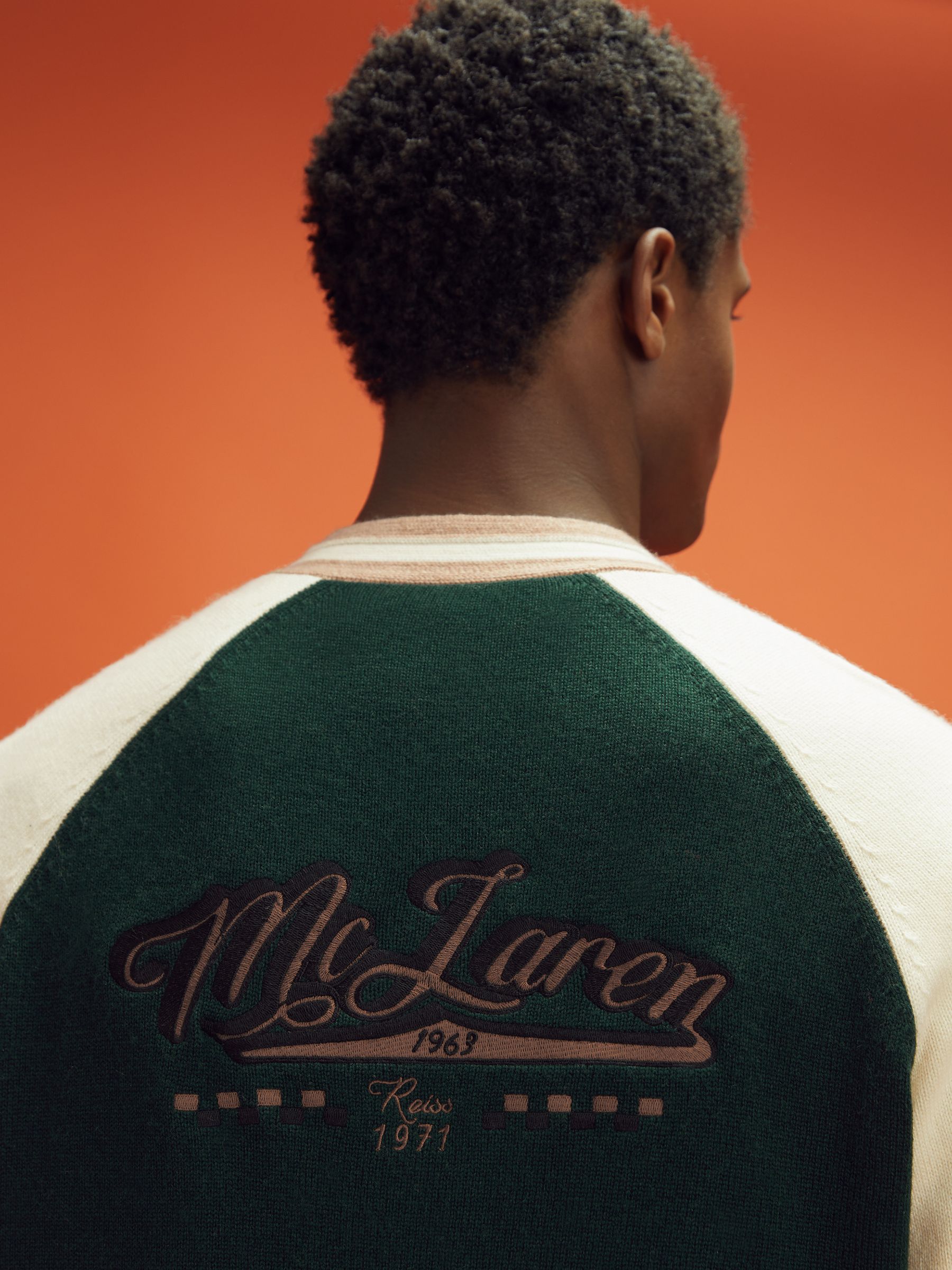 McLaren F1 Wool Cashmere Cardigan in Bottle Green/Ecru - Image 6 of 8