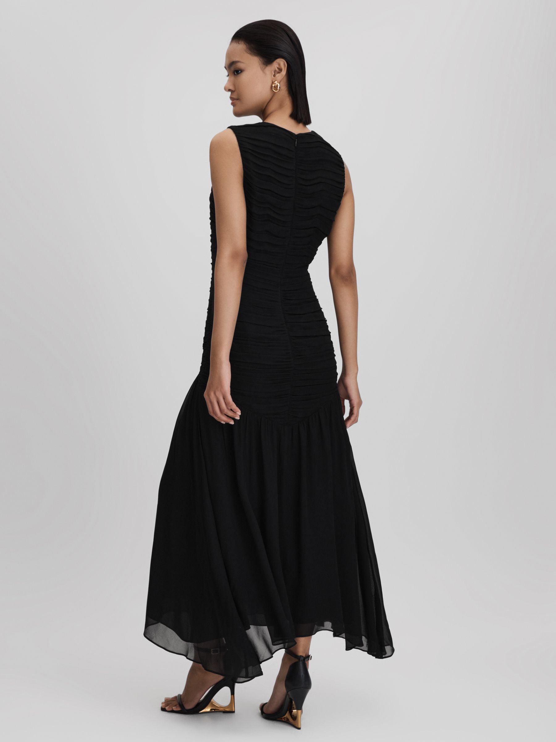 Ruched Bodycon Midi Dress in Black - Image 5 of 6