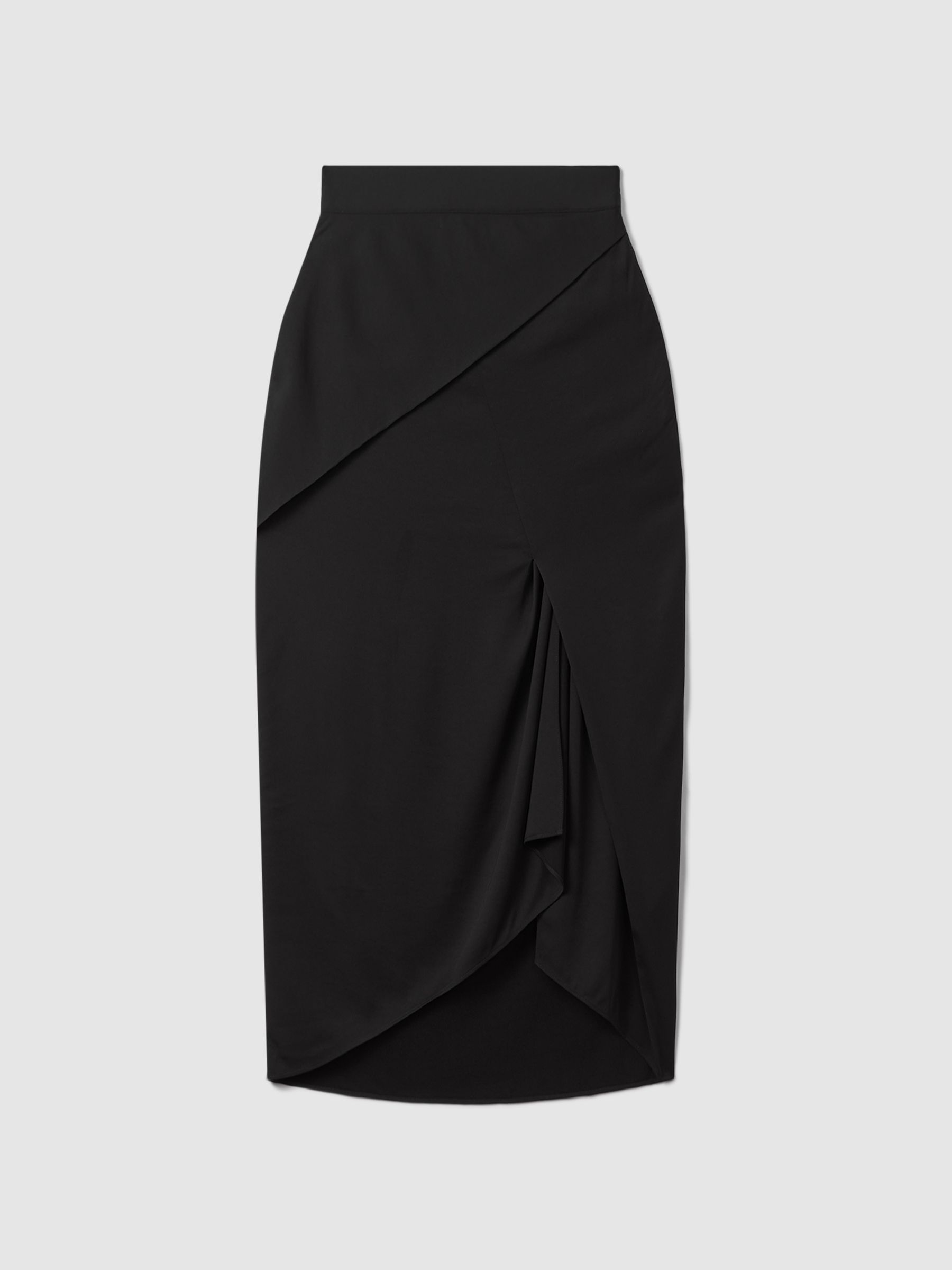 Reiss High Rise Draped Midi Skirt in Black | REISS