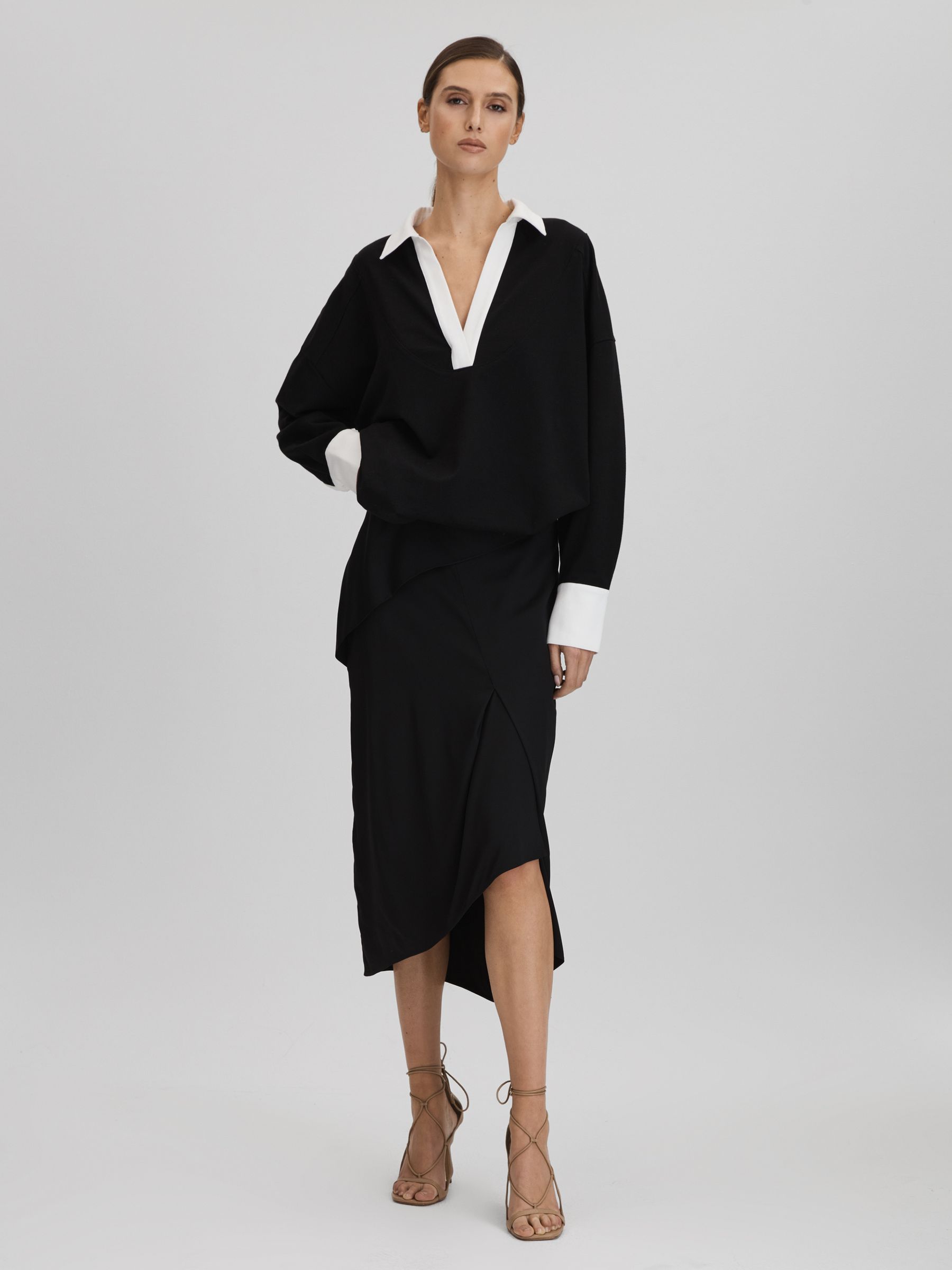 High Rise Draped Midi Skirt in Black - Image 5 of 6