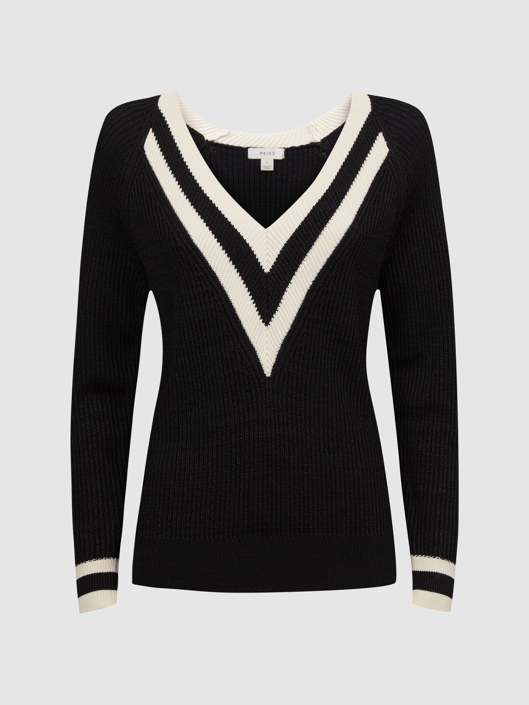 Casual Ribbed Colourblock Jumper in Black/White - Image 2 of 5