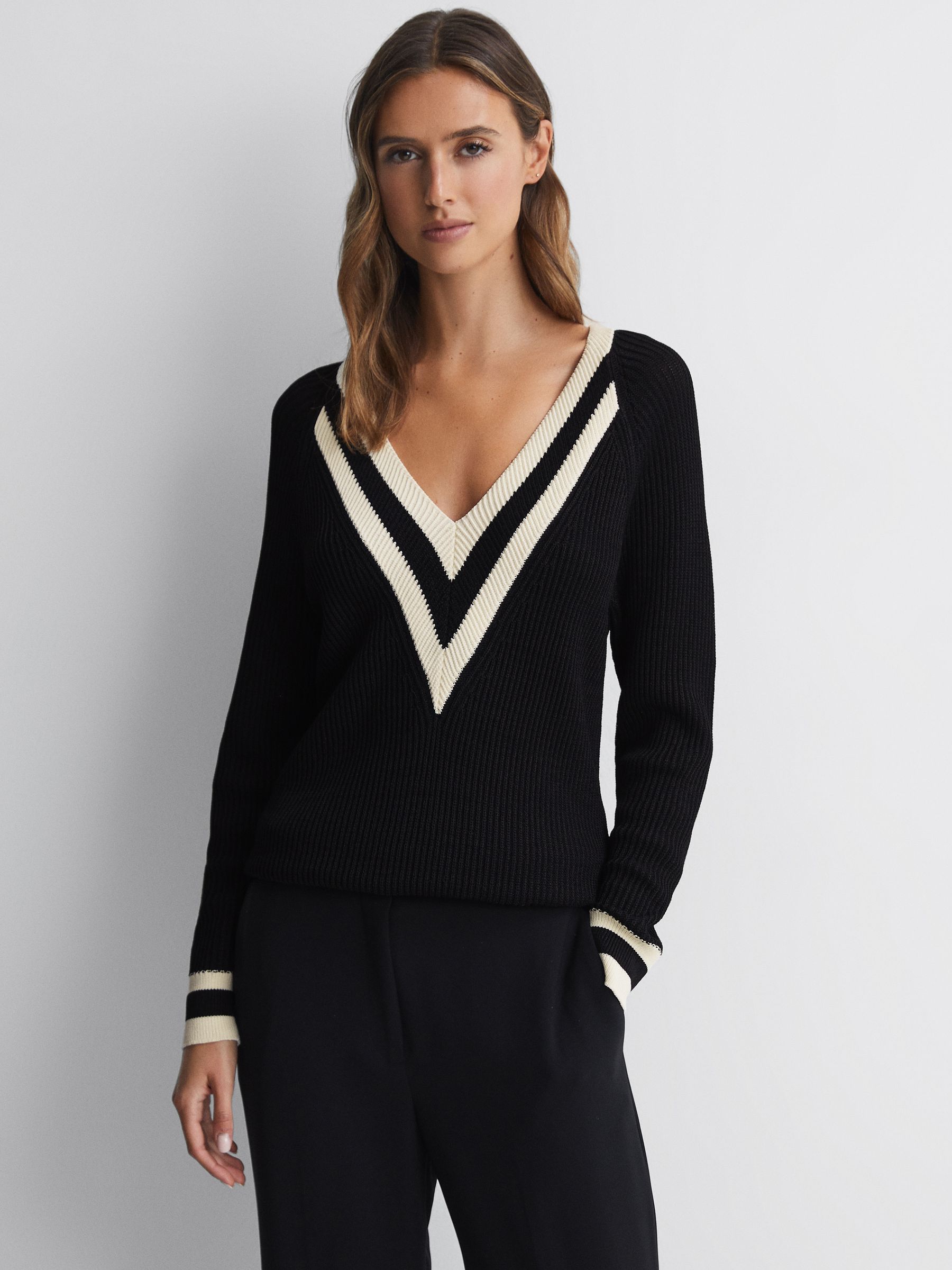 Casual Ribbed Colourblock Jumper in Black/White - Image 3 of 5