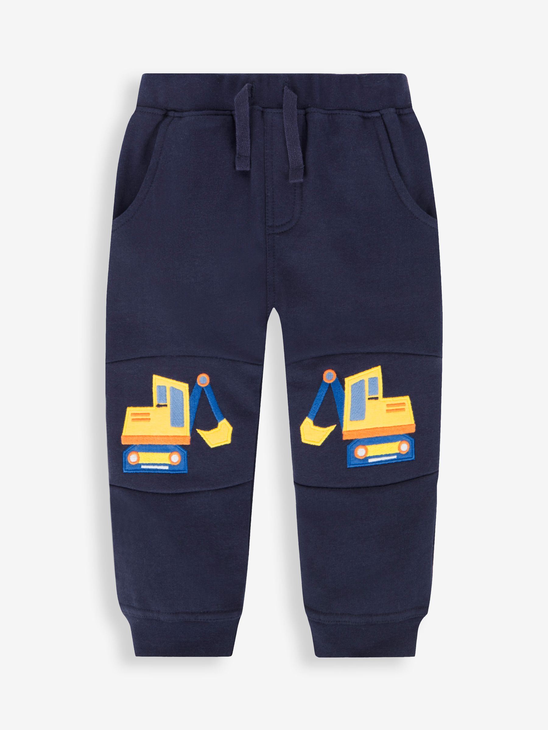 Denim Blue Digger Appliqué Knee Joggers With Pet In Pocket - Image 3 of 6