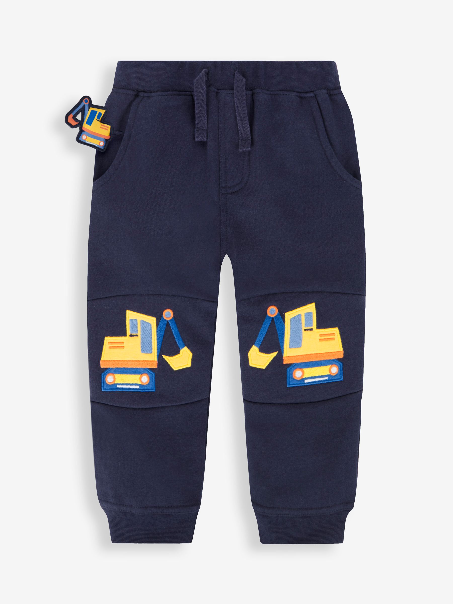 Denim Blue Digger Appliqué Knee Joggers With Pet In Pocket - Image 4 of 6