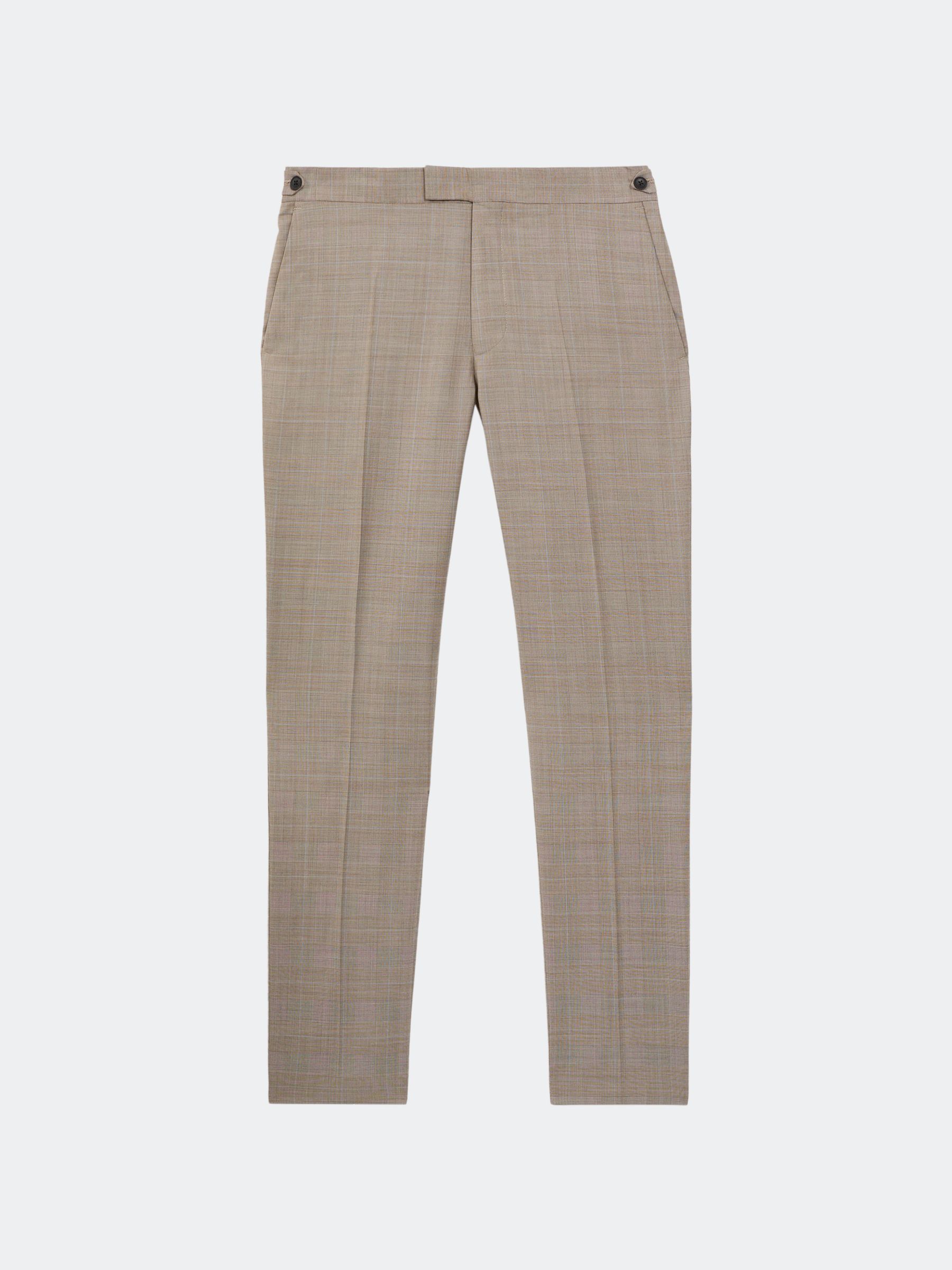 Slim Fit Checked Adjuster Trousers in Oatmeal - Image 2 of 4
