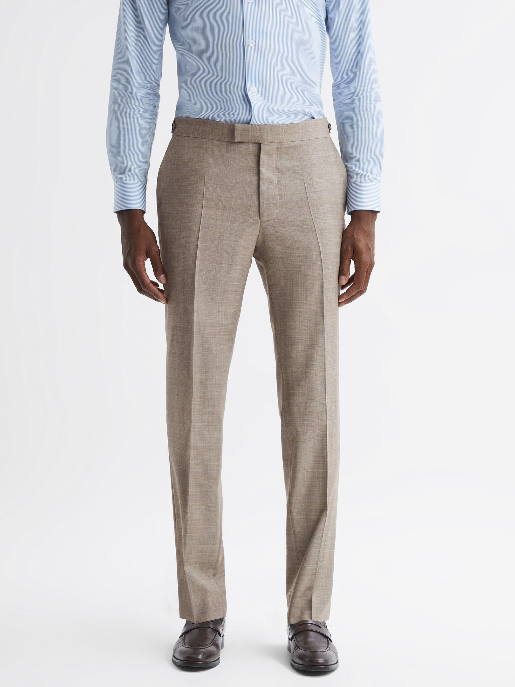 Slim Fit Checked Adjuster Trousers in Oatmeal - Image 3 of 4