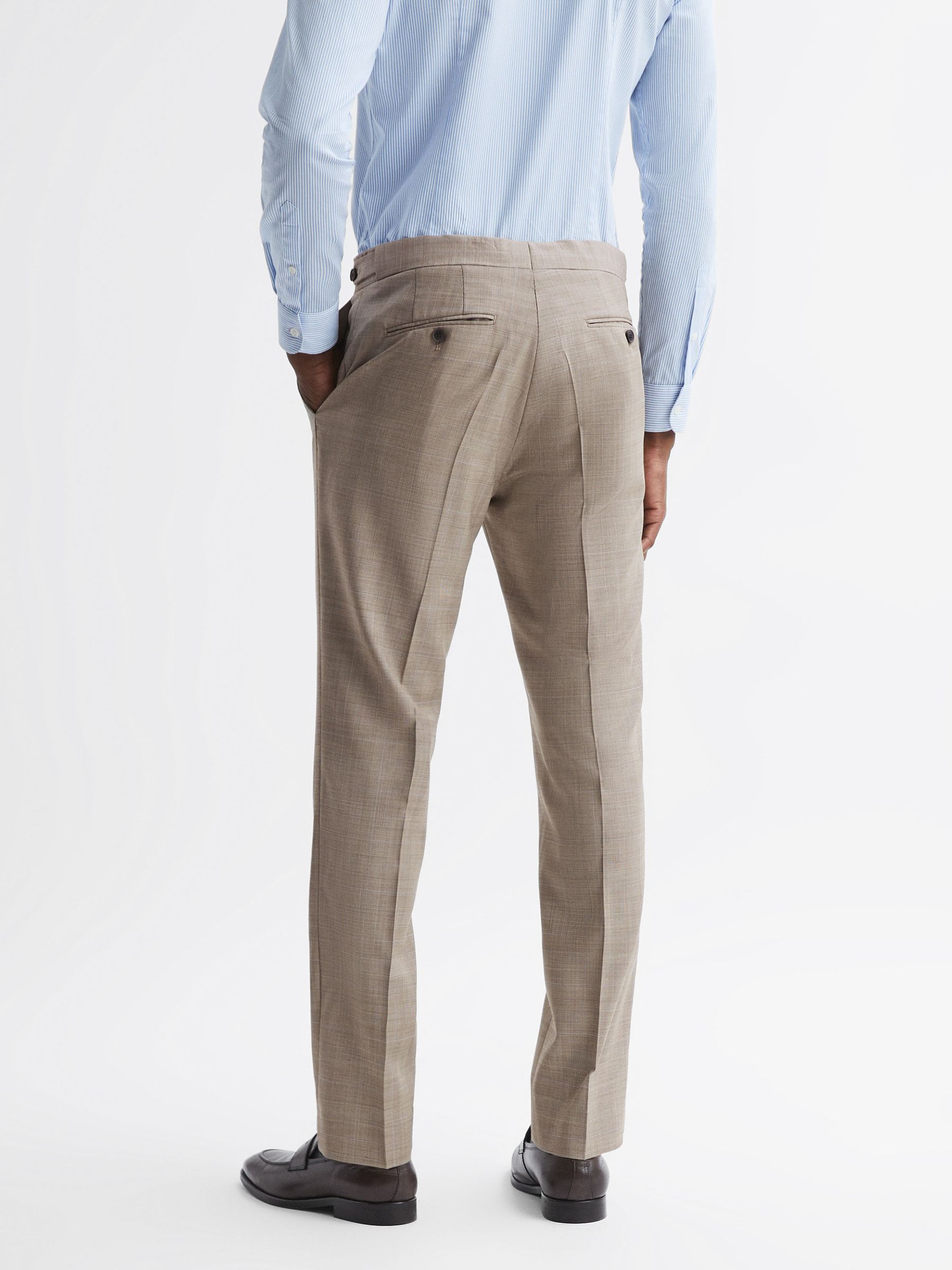 Slim Fit Checked Adjuster Trousers in Oatmeal - Image 4 of 4