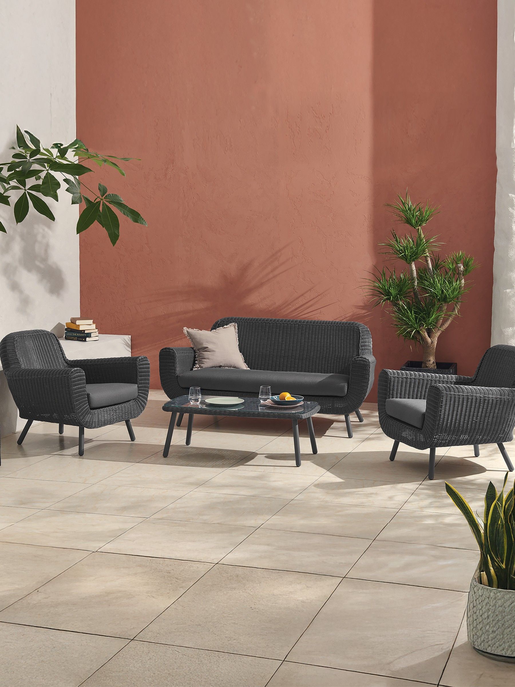 Jonah Garden Poly Rattan Lounge Set in Dark Grey Made