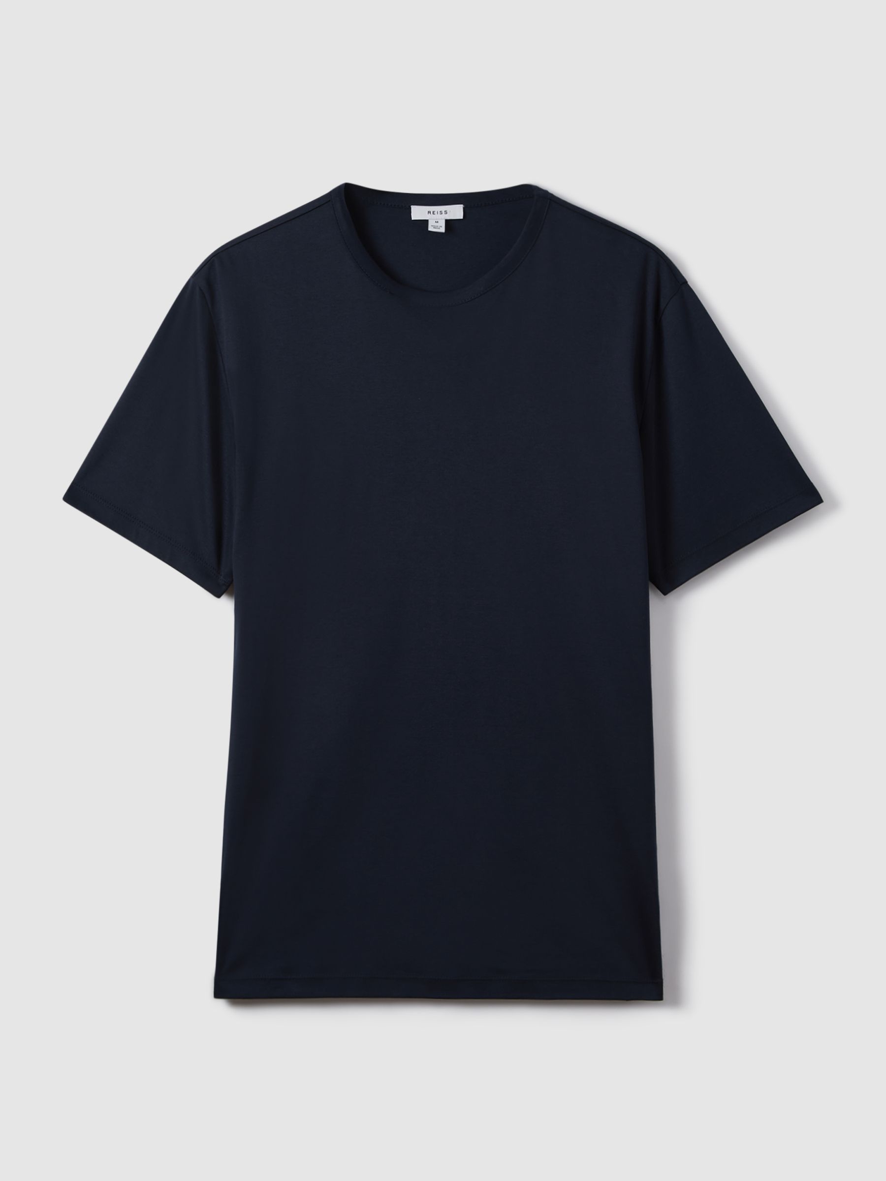 Mercerised Cotton Crew Neck T-Shirt in Navy - Image 2 of 7 Mercerised Cotton Crew Neck T-Shirt in Navy - Image 2 of 7
