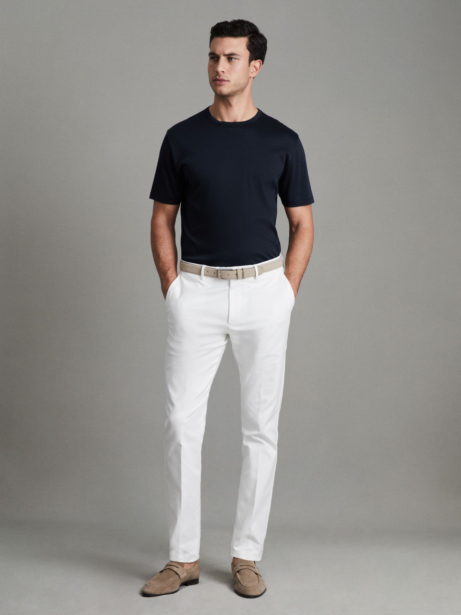 Mercerised Cotton Crew Neck T-Shirt in Navy - Image 3 of 7