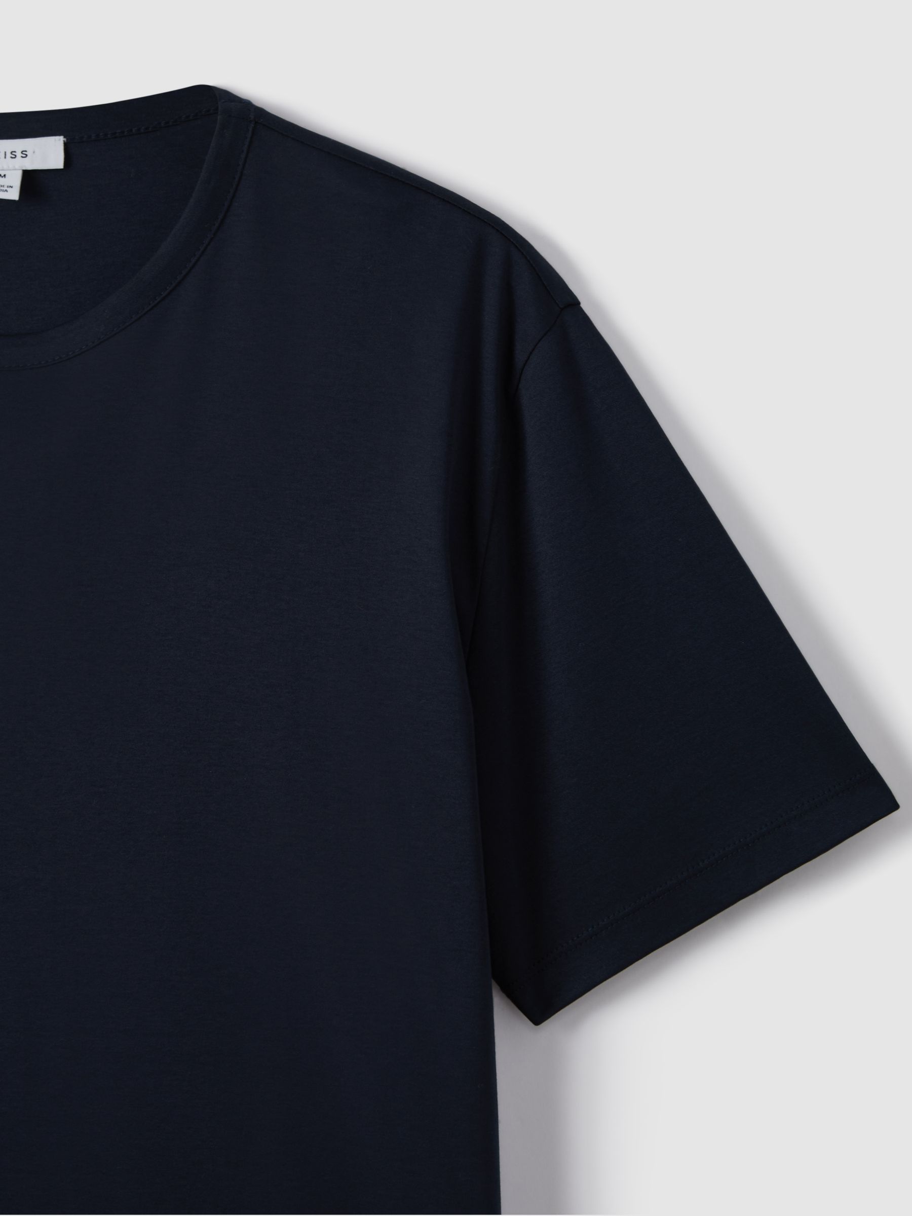 Mercerised Cotton Crew Neck T-Shirt in Navy - Image 5 of 7
