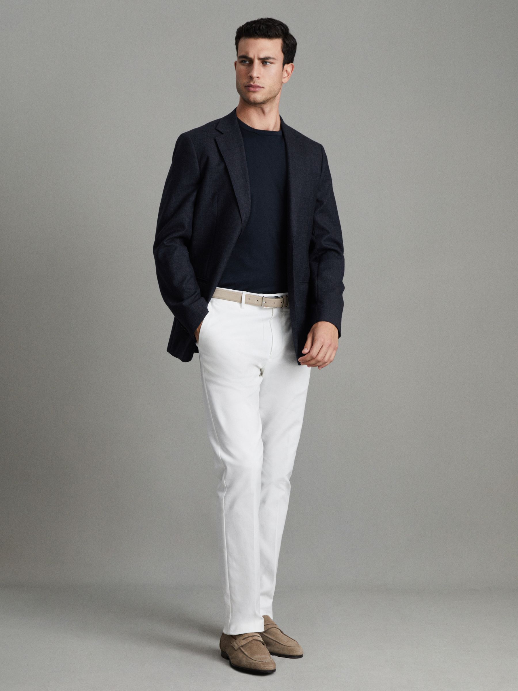 Mercerised Cotton Crew Neck T-Shirt in Navy - Image 7 of 7