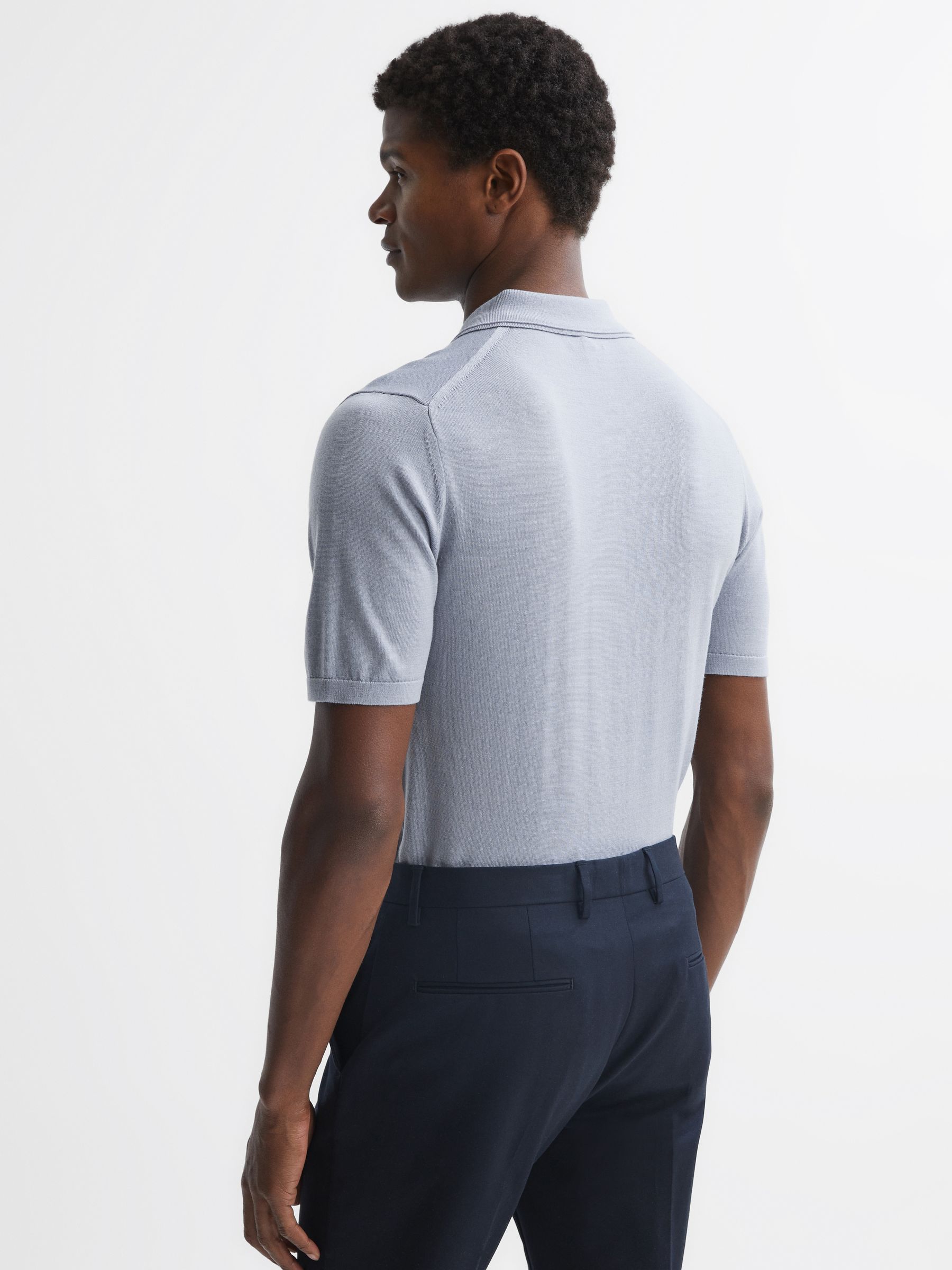 Merino Wool Half-Zip Polo Shirt in Porcelain Blue - Image 2 of 5