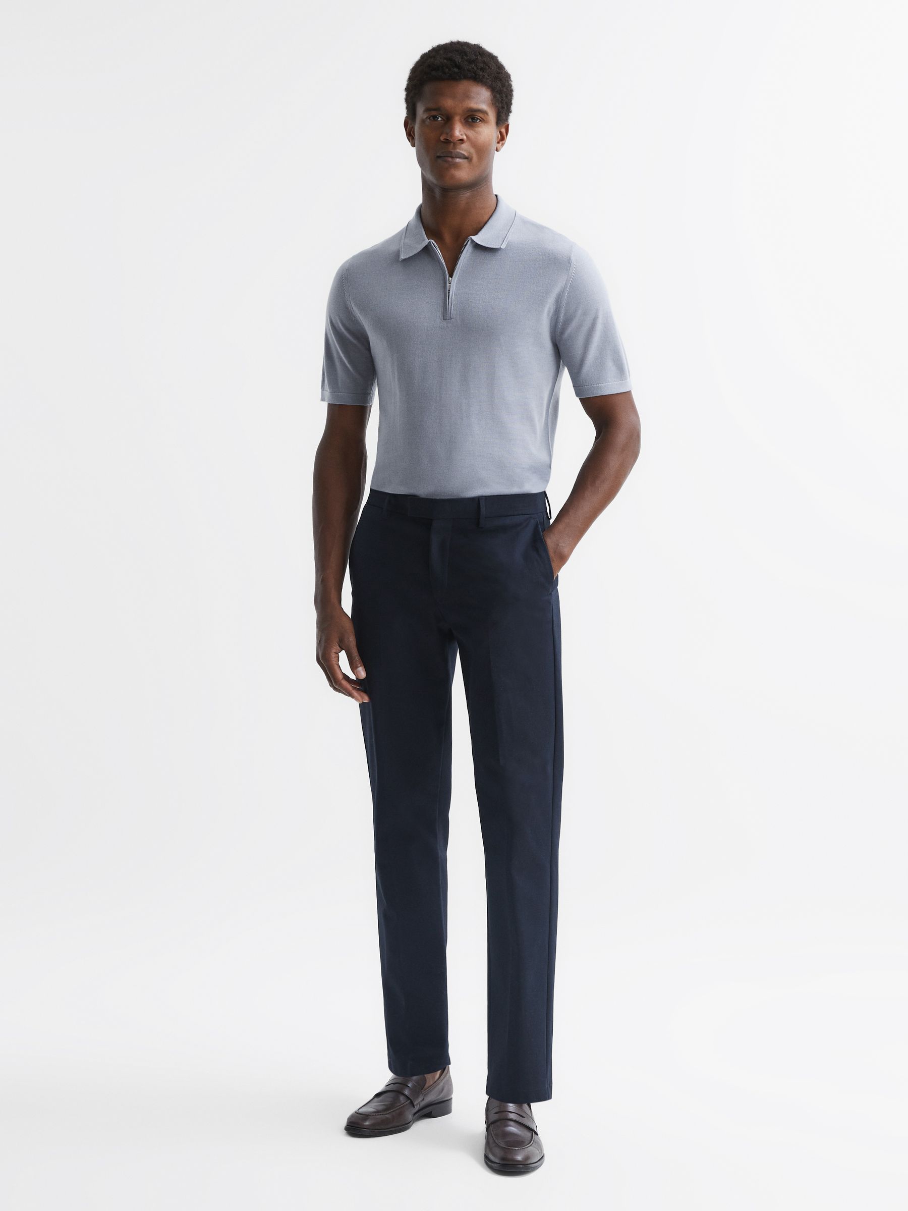 Merino Wool Half-Zip Polo Shirt in Porcelain Blue - Image 3 of 5