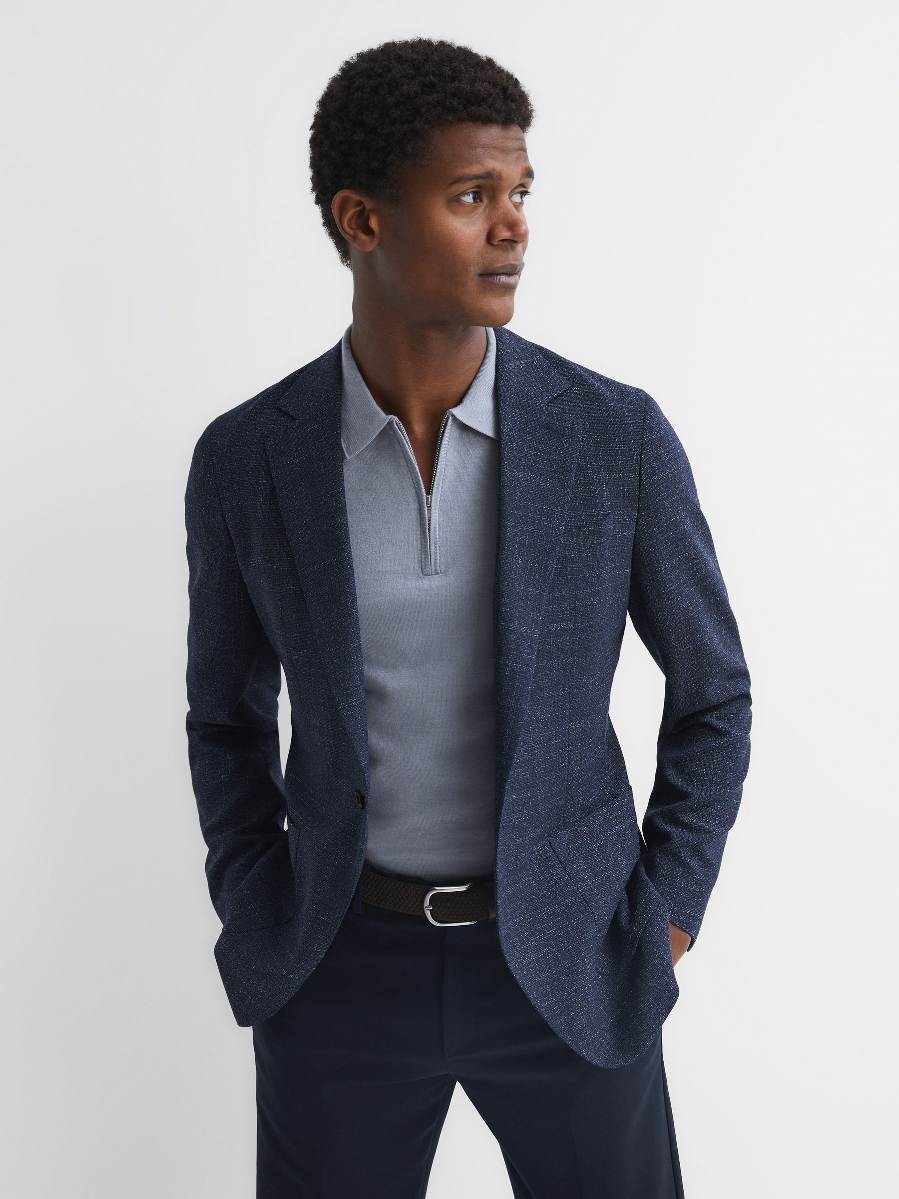 Merino Wool Half-Zip Polo Shirt in Porcelain Blue - Image 4 of 5