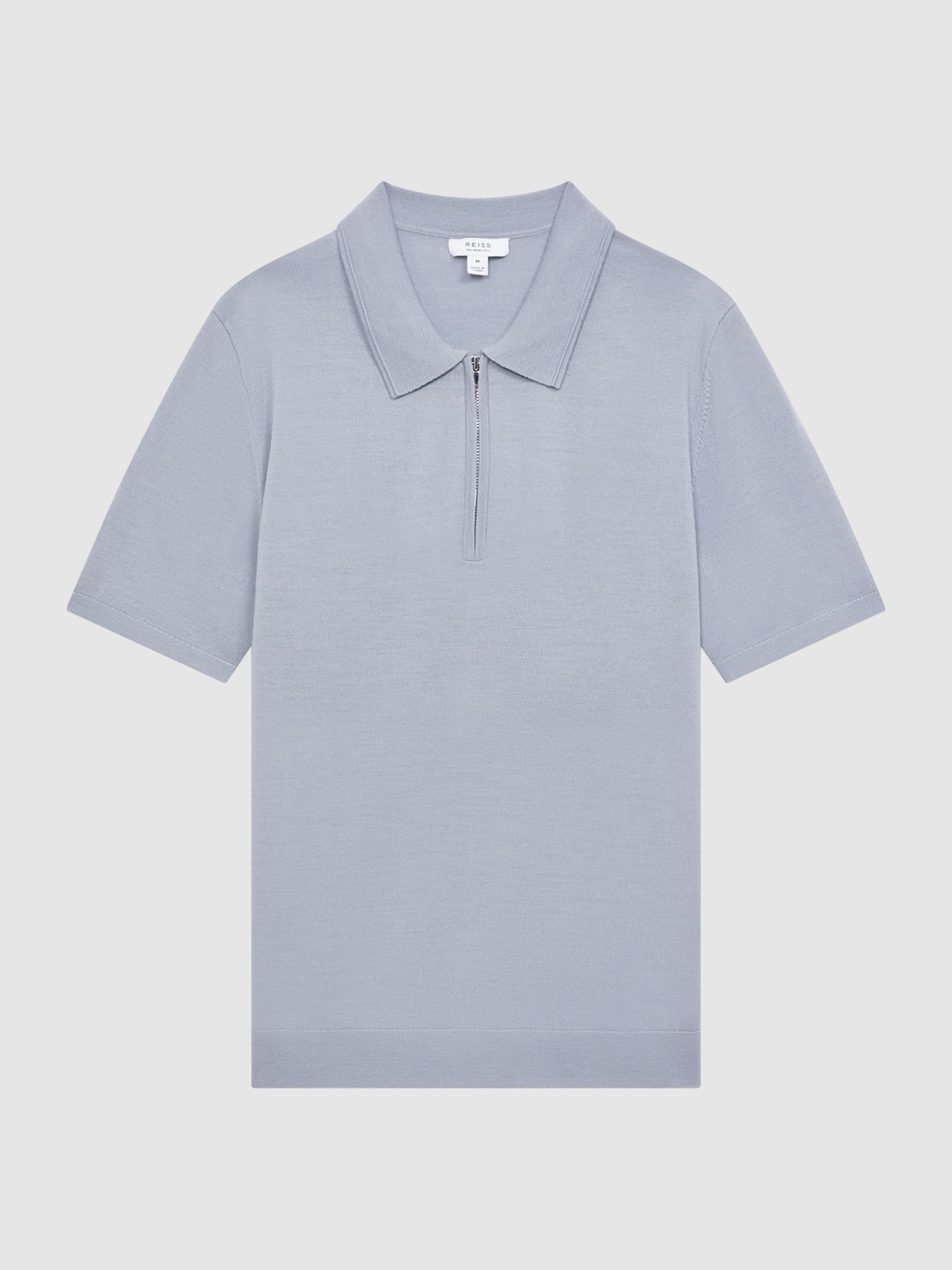 Merino Wool Half-Zip Polo Shirt in Porcelain Blue - Image 5 of 5