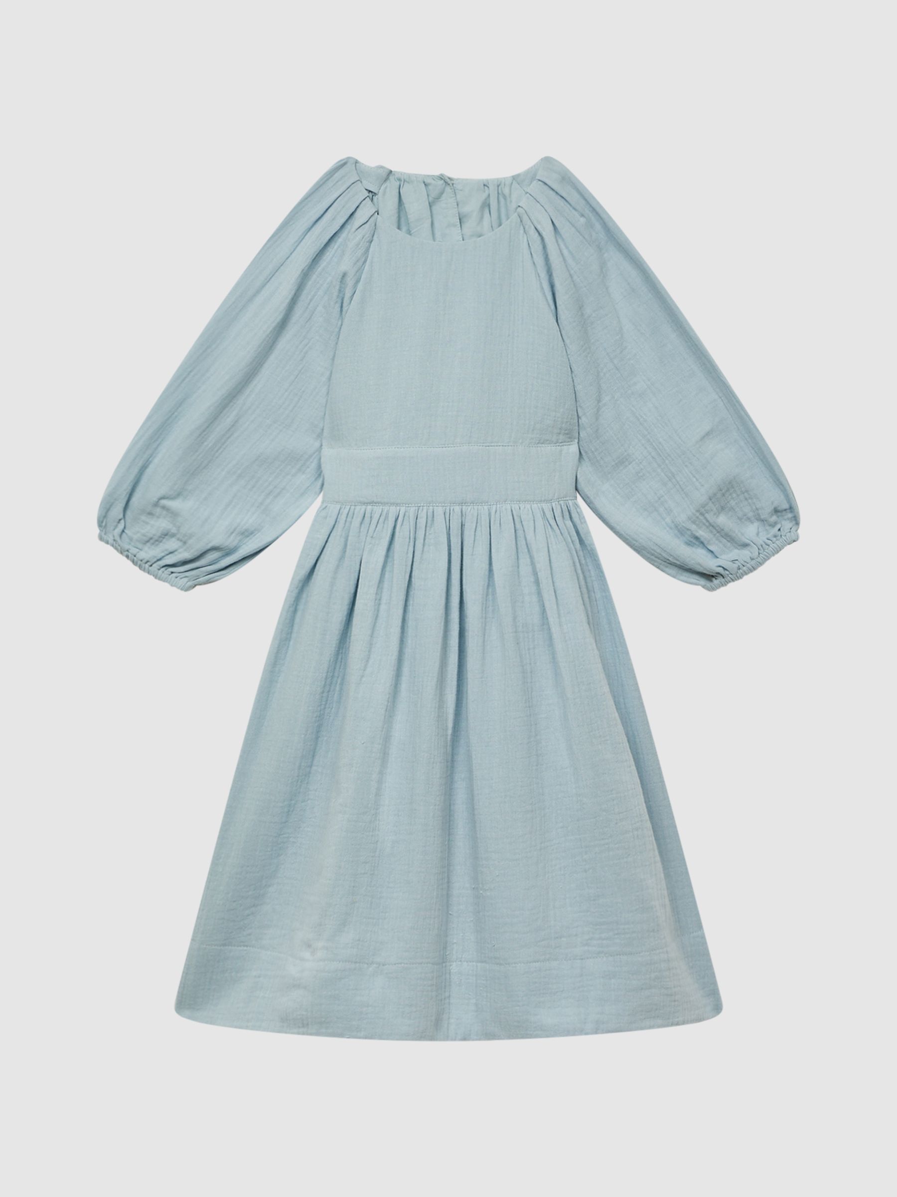 Cotton Bow Back Dress in Blue - Image 2 of 6