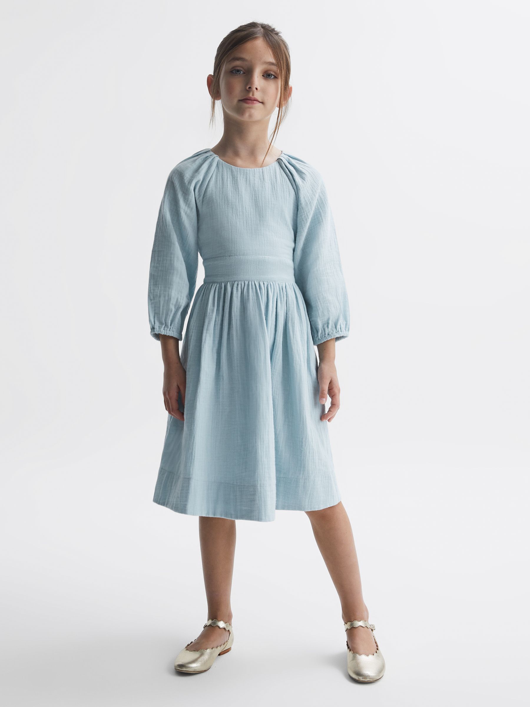 Cotton Bow Back Dress in Blue - Image 5 of 6
