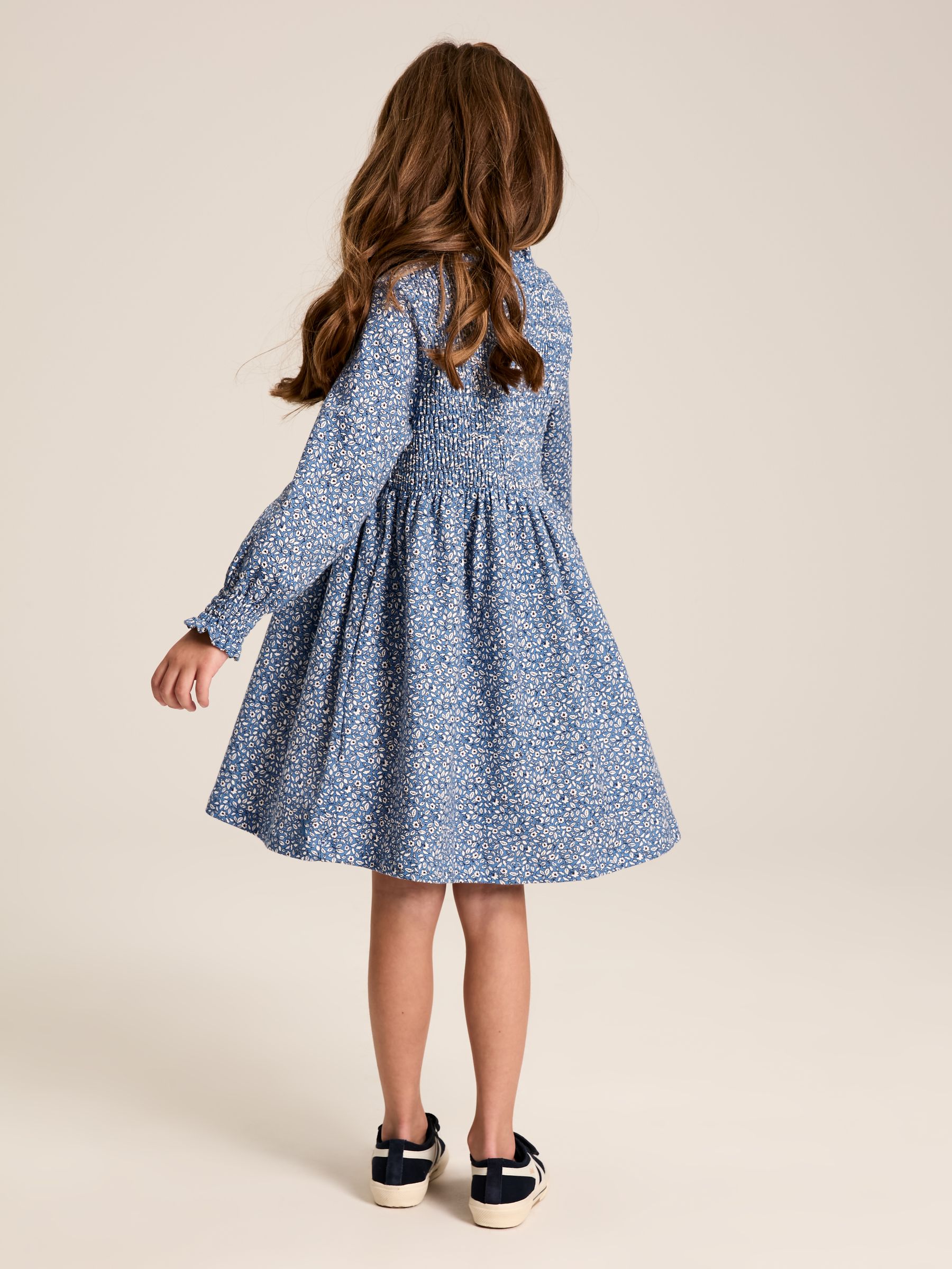 Gracie Blue Floral Long Sleeve Shirred Dress - Image 1 of 10