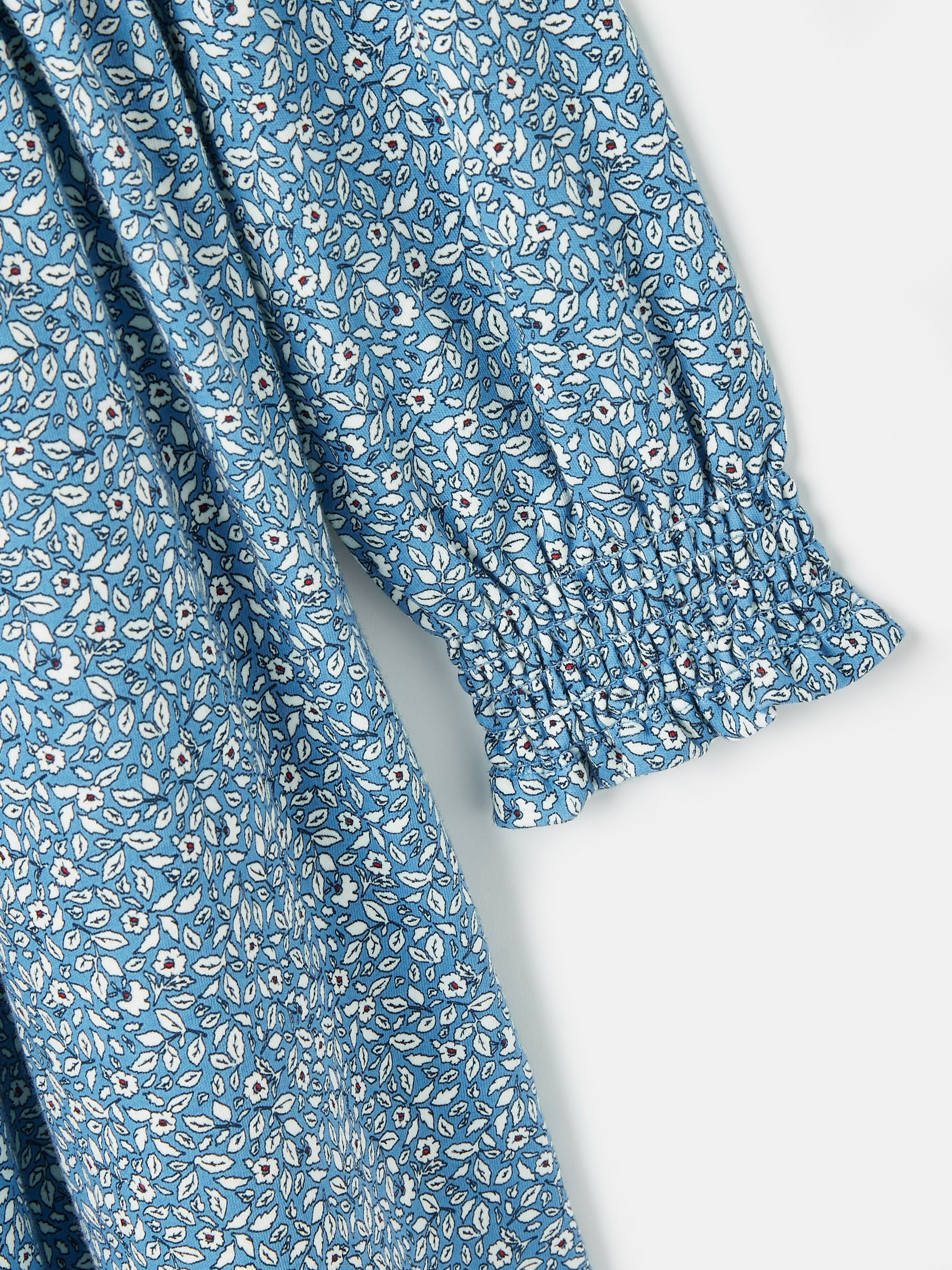 Gracie Blue Floral Long Sleeve Shirred Dress - Image 10 of 10